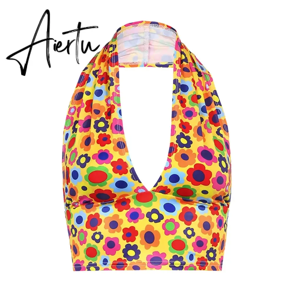 Aiertu Sexy Women Floral Print Vest Tops Summer Ladies Backless Sleeveless Halter Tank Multiple Styles Casual Camisole