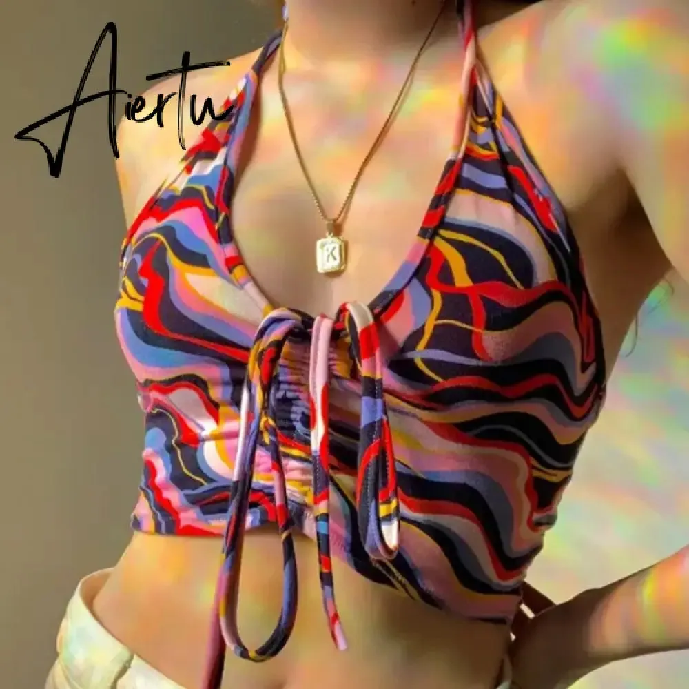 Aiertu Sexy Women Floral Print Vest Tops Summer Ladies Backless Sleeveless Halter Tank Multiple Styles Casual Camisole