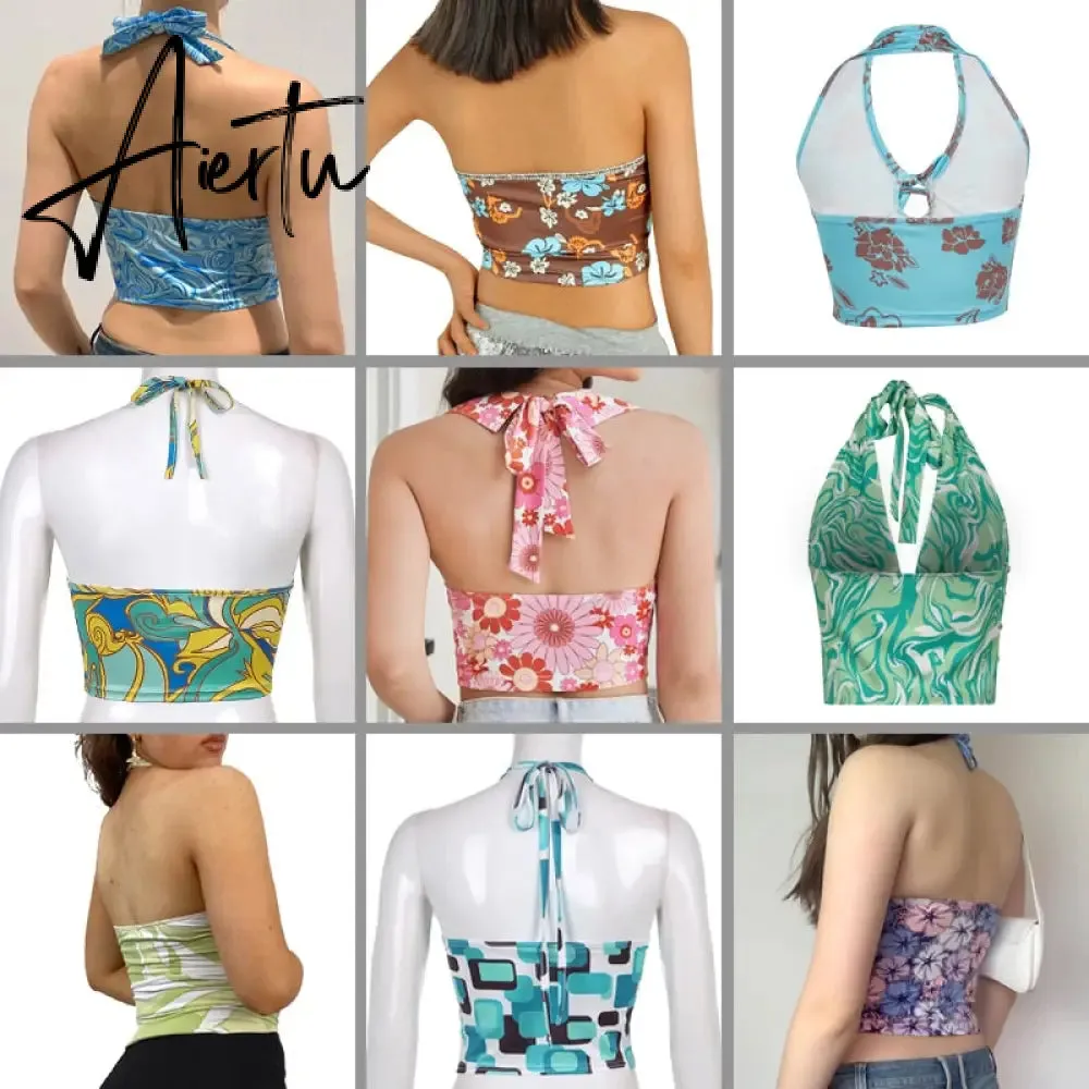 Aiertu Sexy Women Floral Print Vest Tops Summer Ladies Backless Sleeveless Halter Tank Multiple Styles Casual Camisole