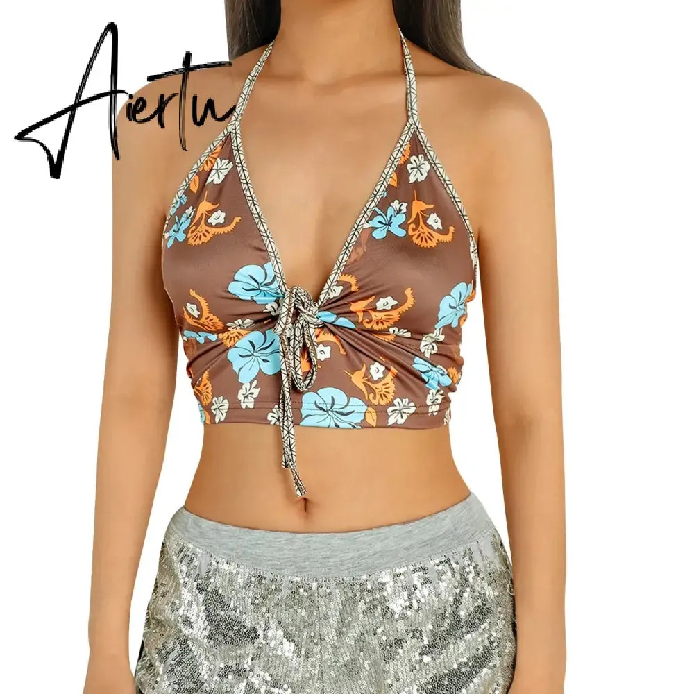 Aiertu Sexy Women Floral Print Vest Tops Summer Ladies Backless Sleeveless Halter Tank Multiple Styles Casual Camisole