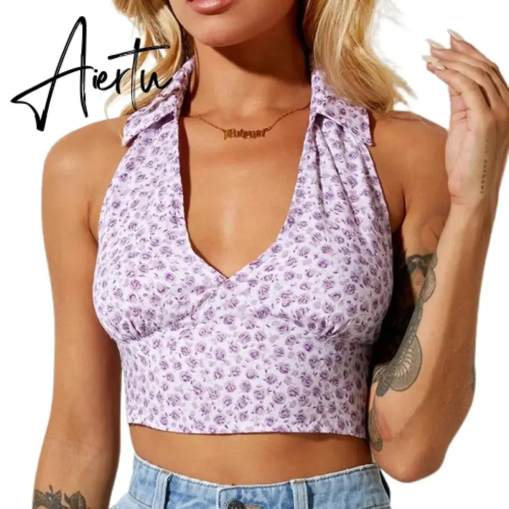 Aiertu Sexy Women Floral Print Vest Tops Summer Ladies Backless Sleeveless Halter Tank Multiple Styles Casual Camisole