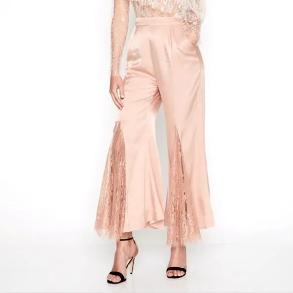 Alice McCall Pink Satin & Lace Flare Bell Bottom Cropped Pants