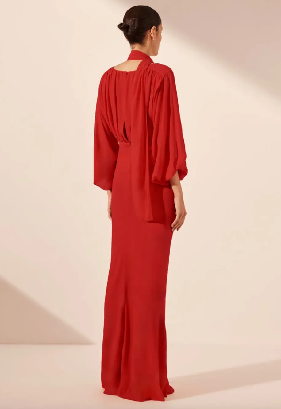 Amina Plunge Balloon Sleeve Maxi Chilli