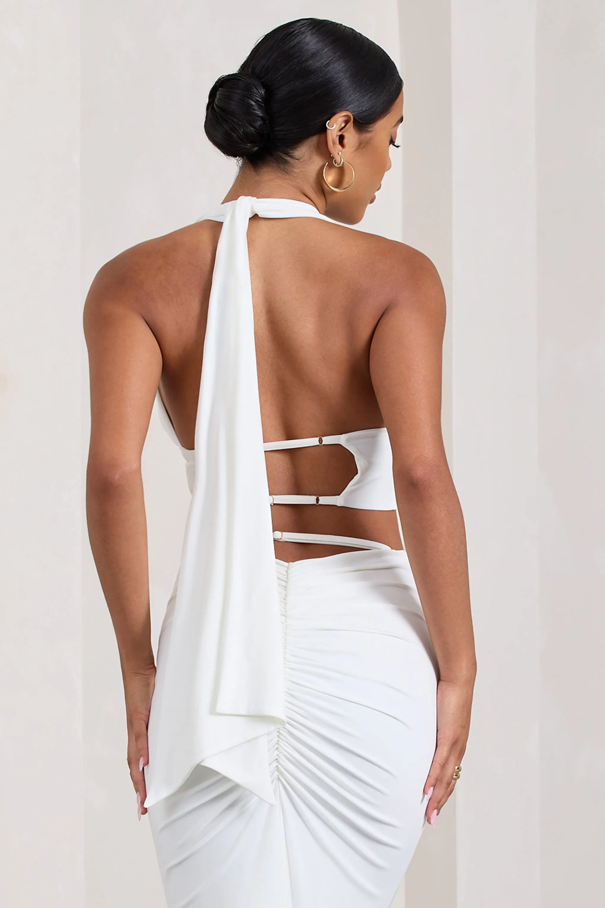 Amp Up | White Plunging Halter-Neck Crop Top