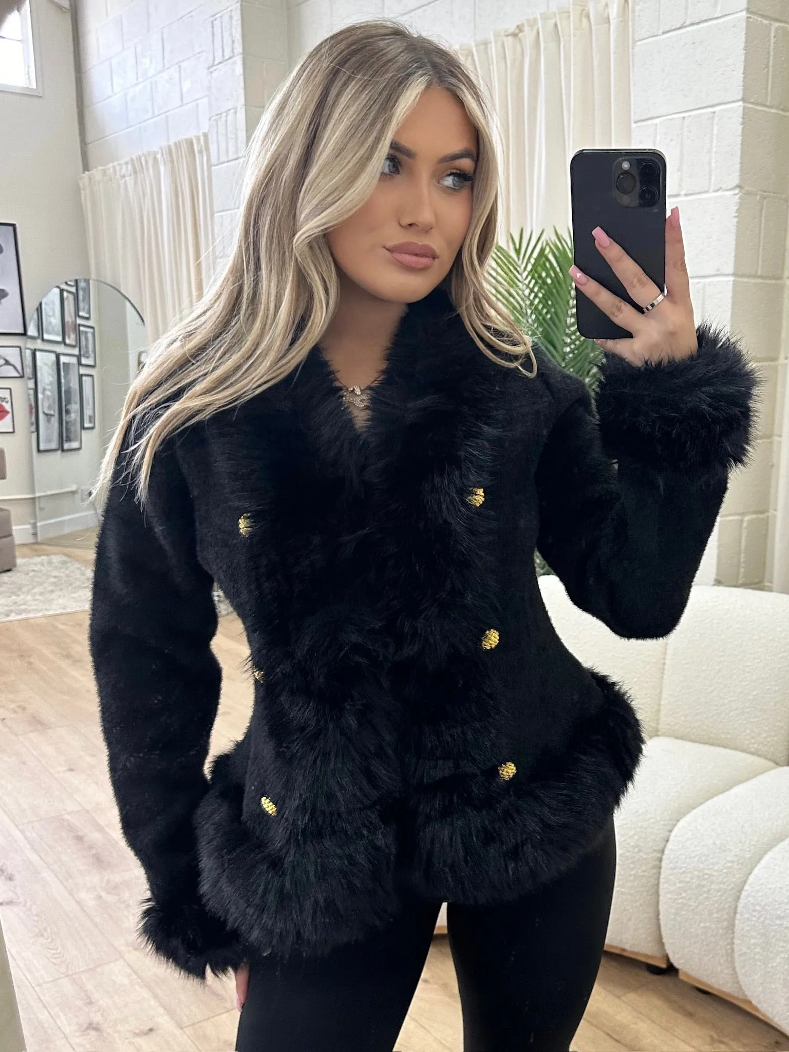 ANGELINA BLACK FAUX FUR JACKET