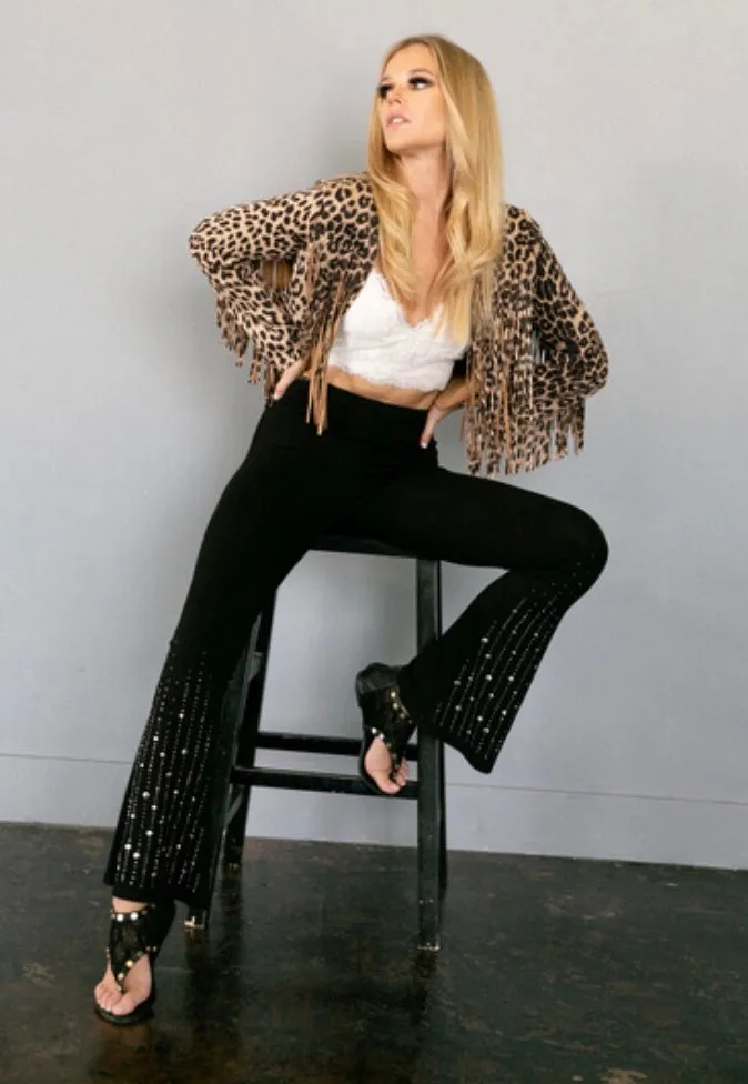 Animal Print Cropped Fringe Jacket