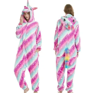 Animal Stitch Kigurumi Unicorn Onesie Adult Teenagers Women Pajamas Funny Flannel Warm Soft Overall Onepiece Night Home Jumpsuit