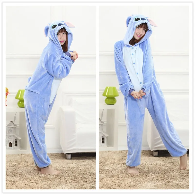 Animal Stitch Kigurumi Unicorn Onesie Adult Teenagers Women Pajamas Funny Flannel Warm Soft Overall Onepiece Night Home Jumpsuit