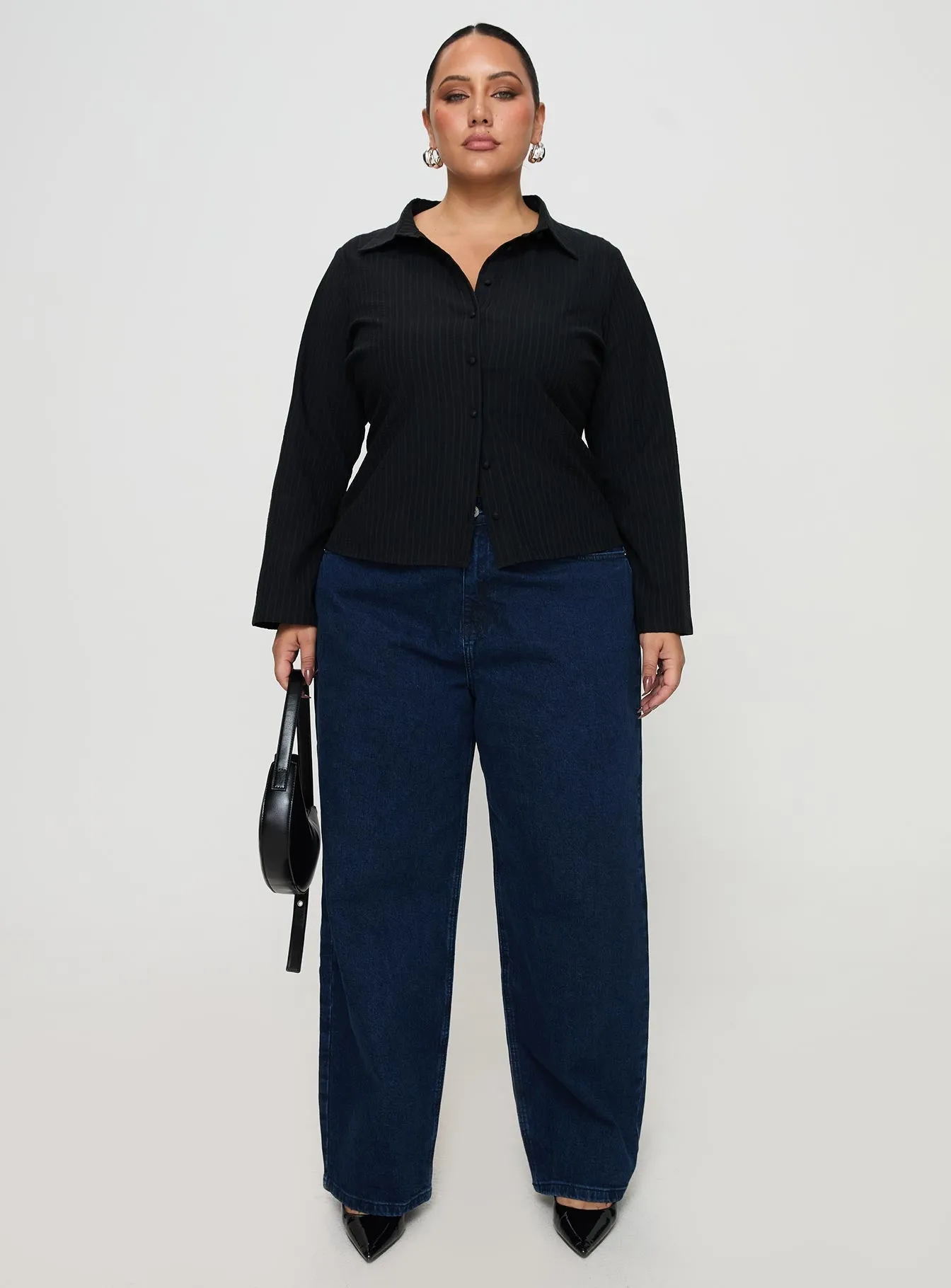 Anni Pinstripe Shirt Black Curve