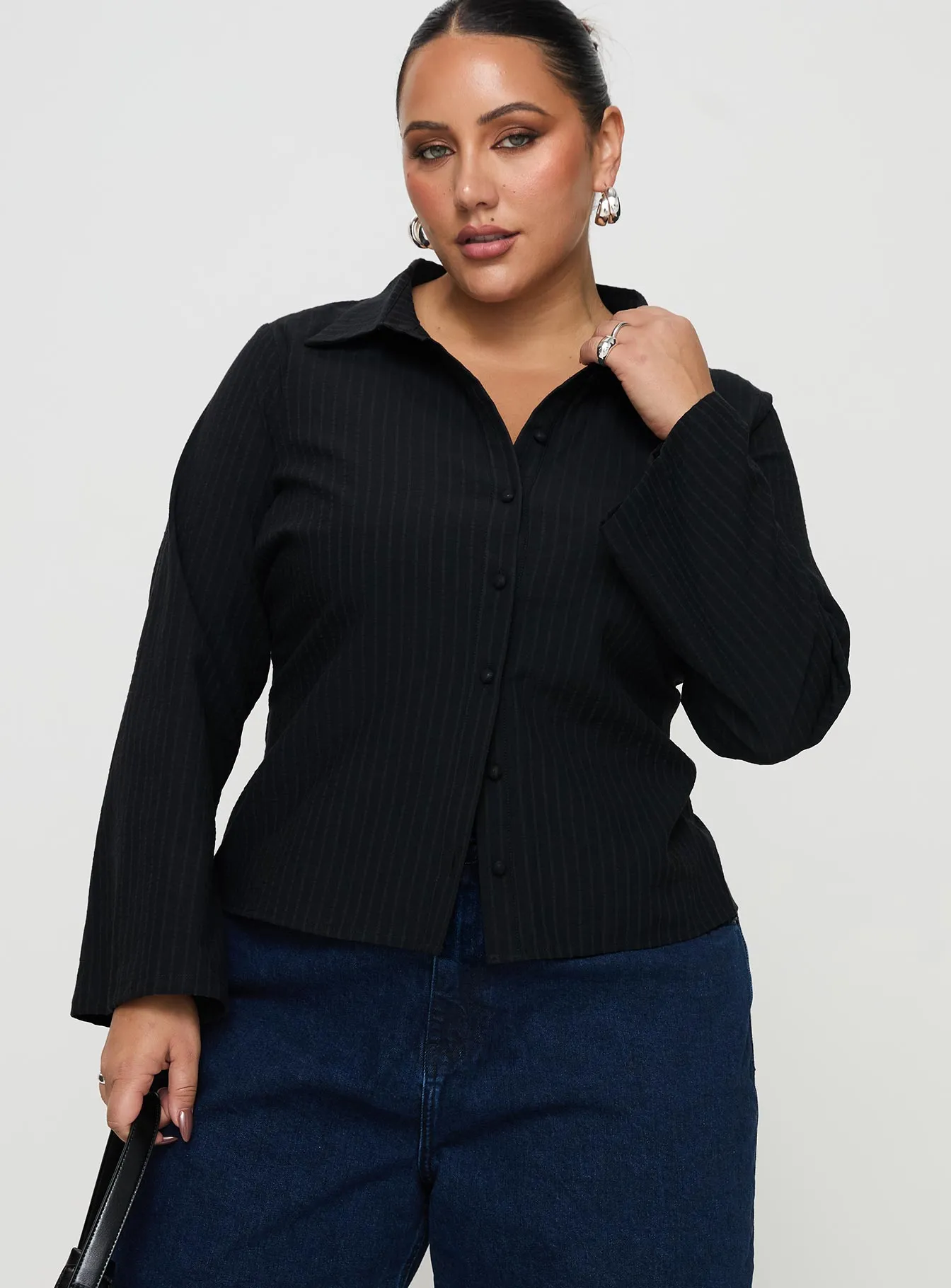 Anni Pinstripe Shirt Black Curve