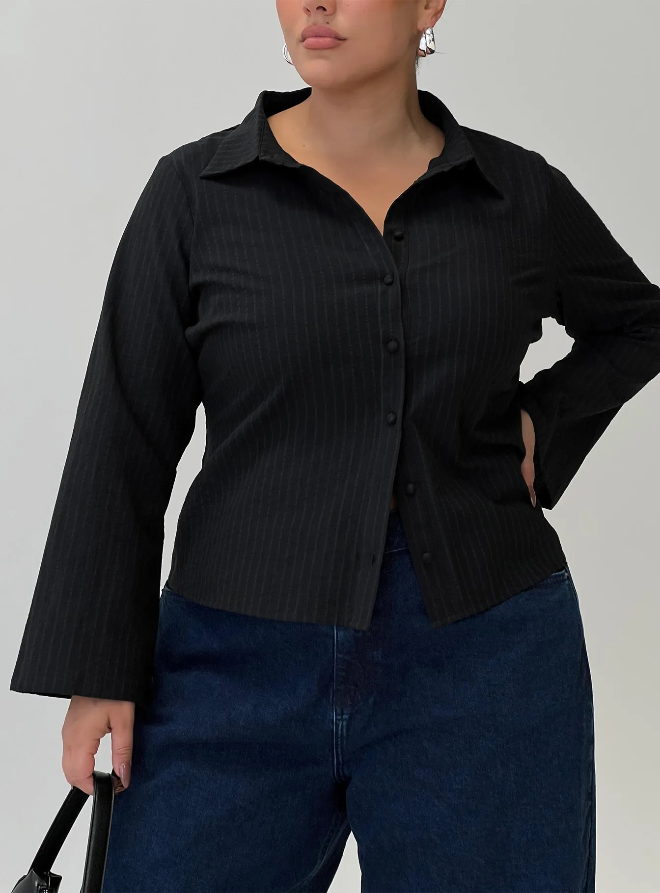 Anni Pinstripe Shirt Black Curve