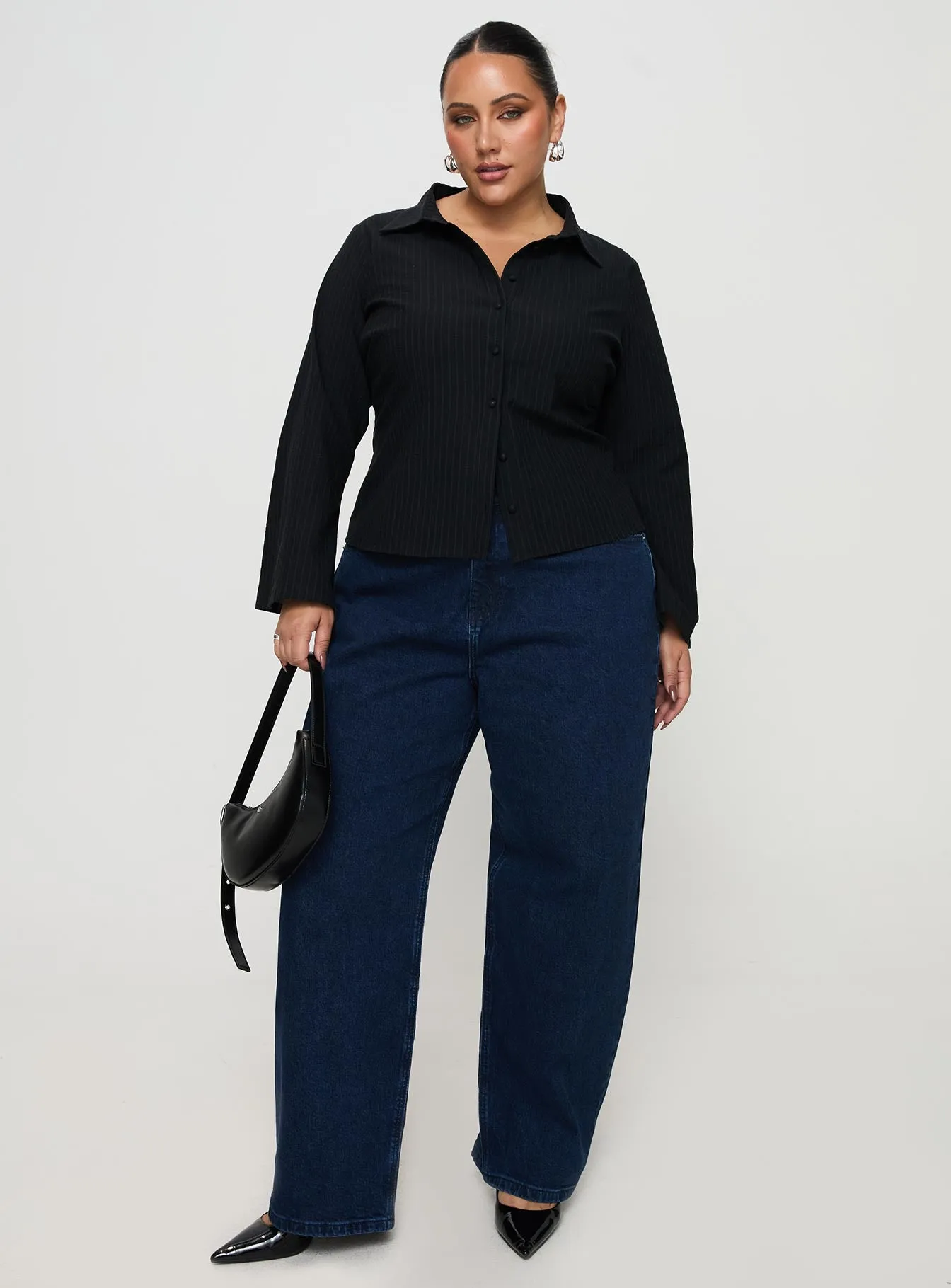 Anni Pinstripe Shirt Black Curve