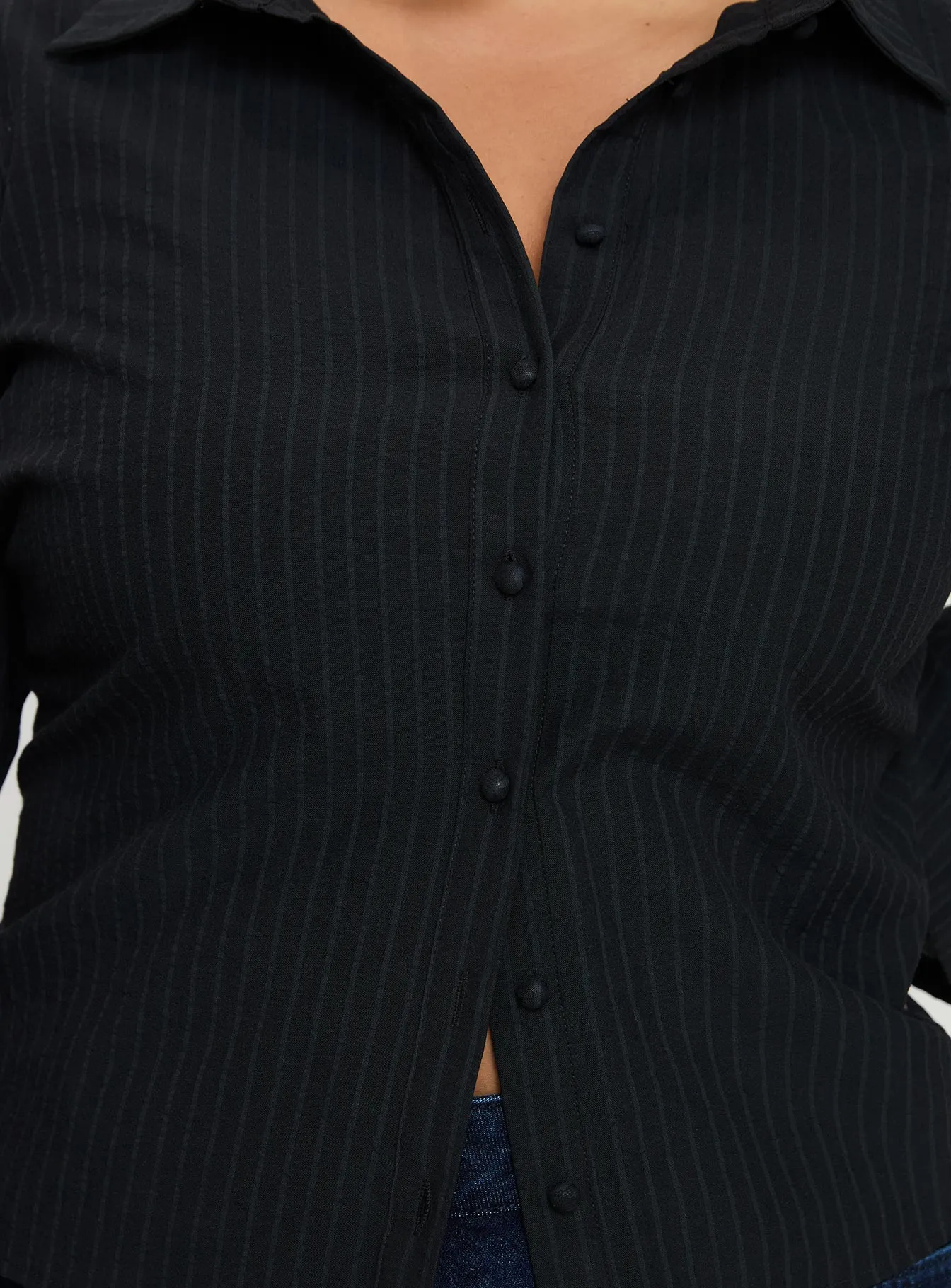 Anni Pinstripe Shirt Black Curve