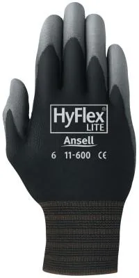 Ansell HyFlex® 11-600 Palm-Coated Gloves, Size 9, Black, 11-600-9-BK