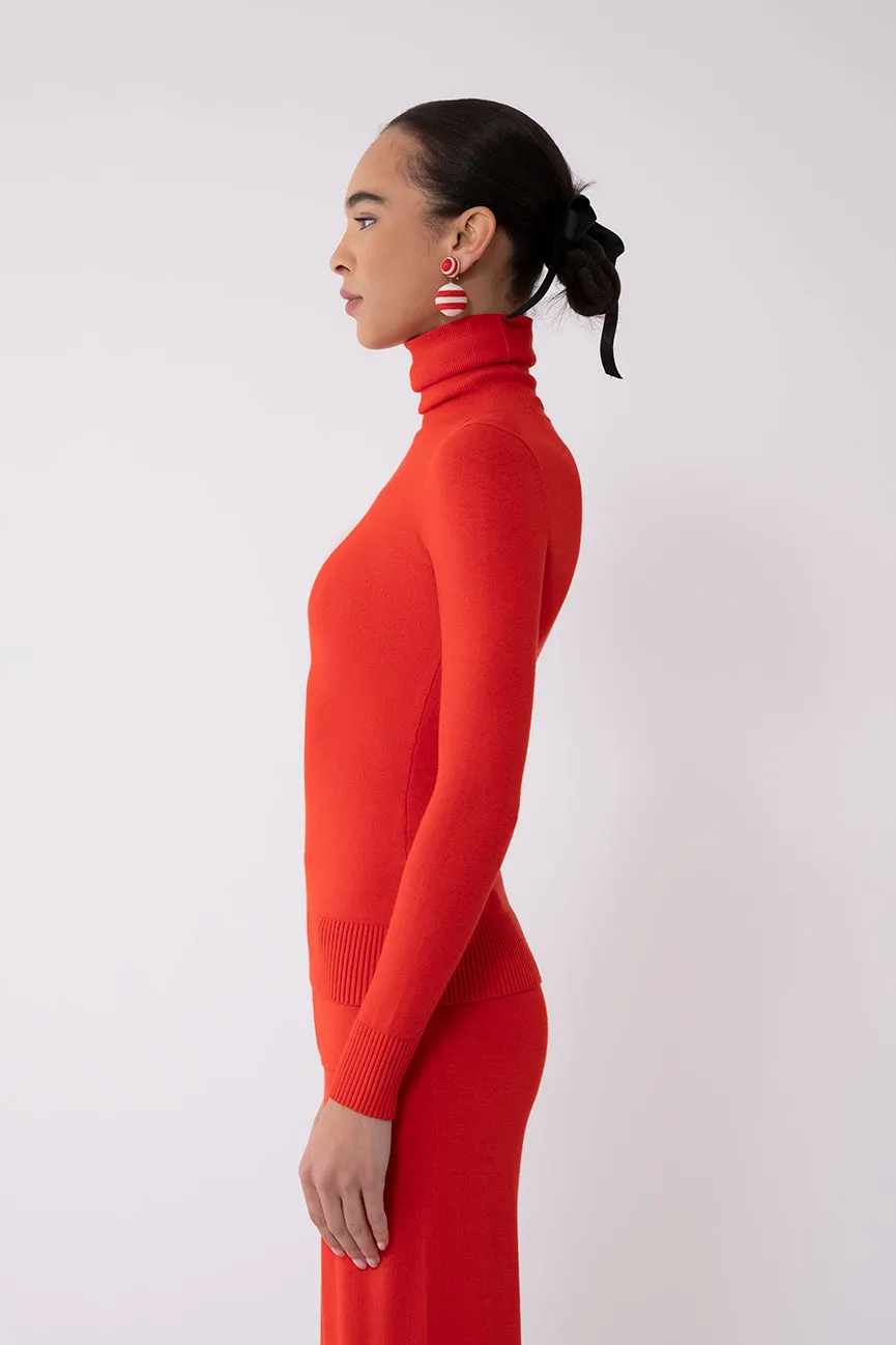 Apple Red Peachskin Long Sleeve Turtleneck