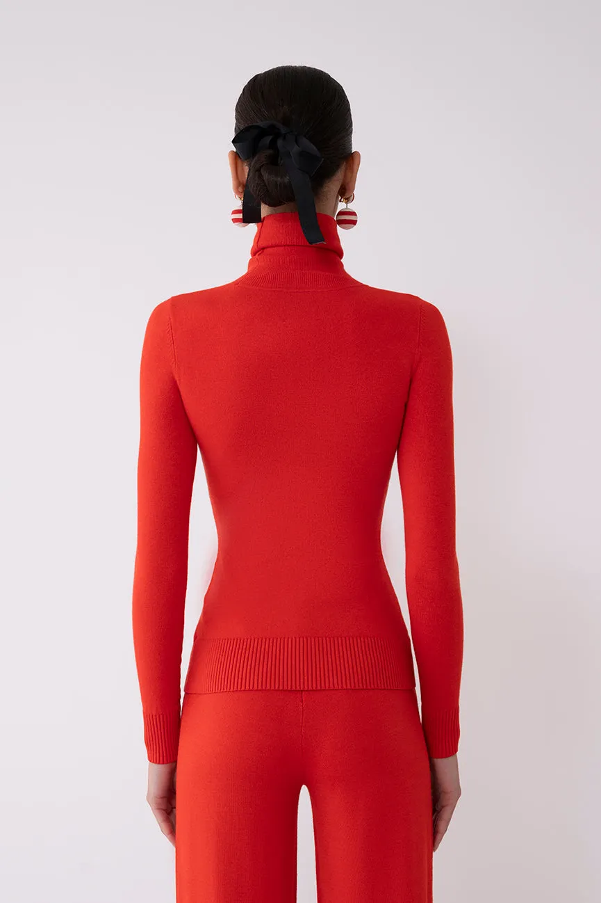 Apple Red Peachskin Long Sleeve Turtleneck