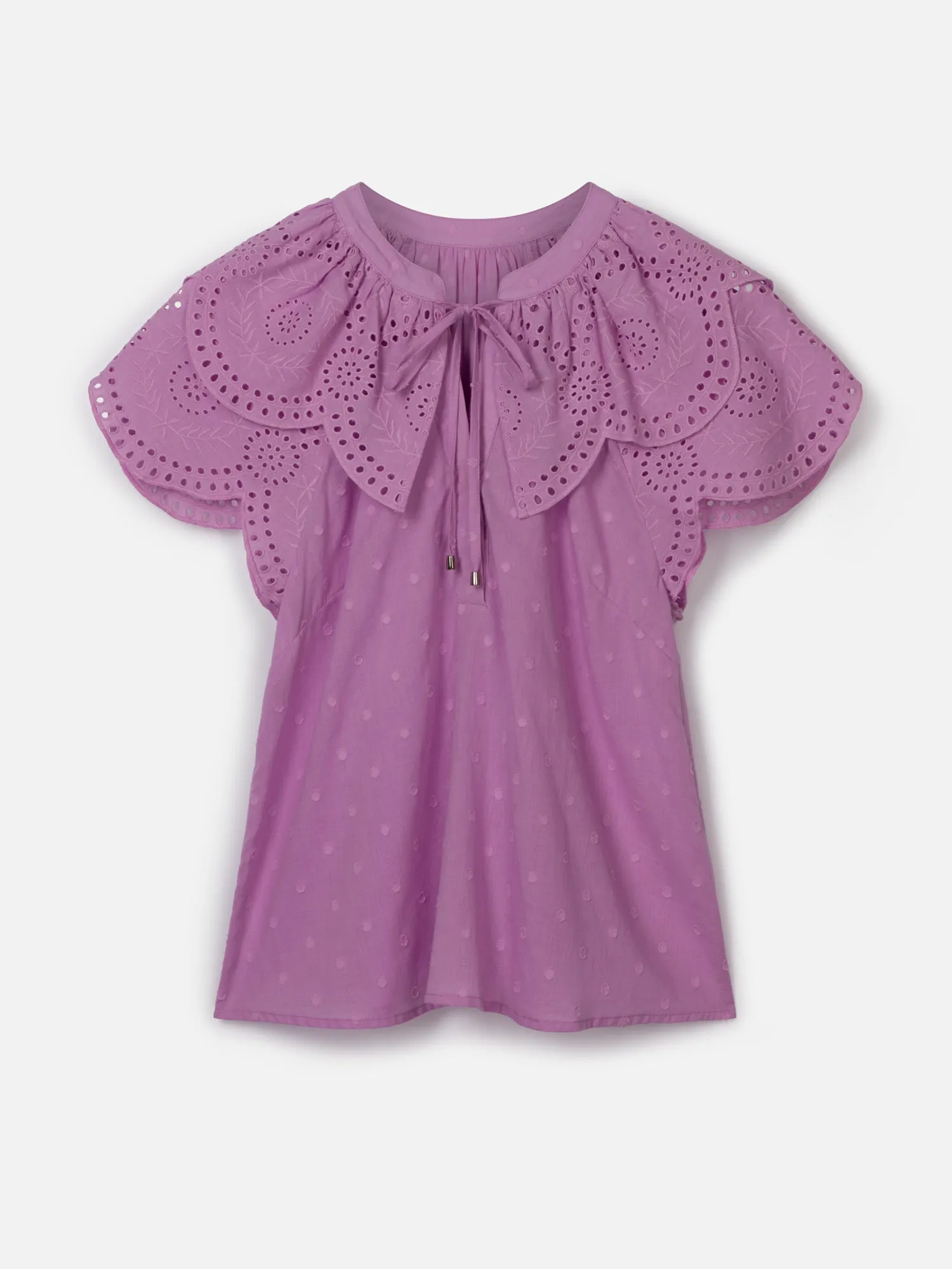 Arabella Organic Cotton Scallop Sleeve Blouse - Dusky Lilac