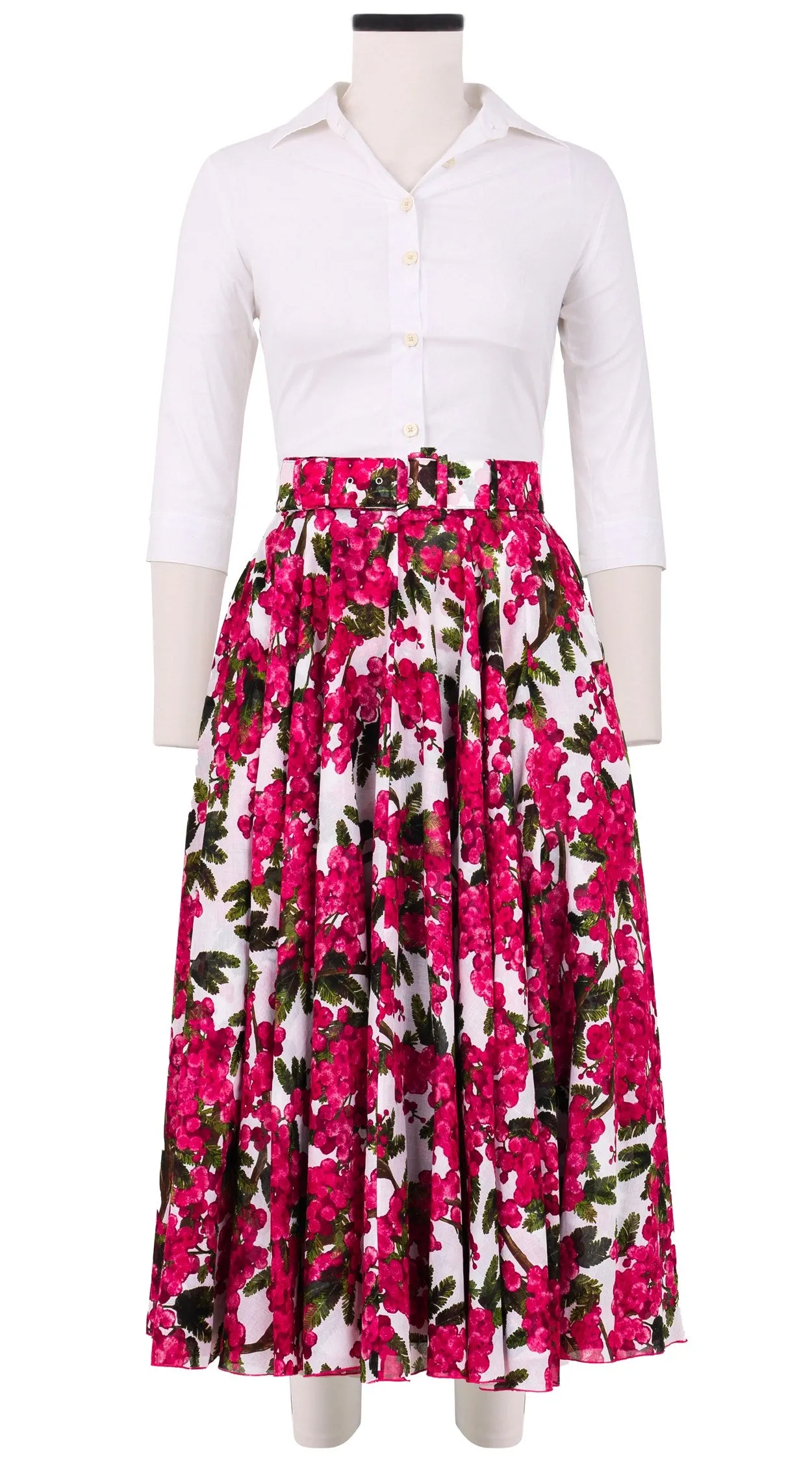 Aster Skirt #1 with Belt Midi Length Cotton Musola (Mimosa Small White)