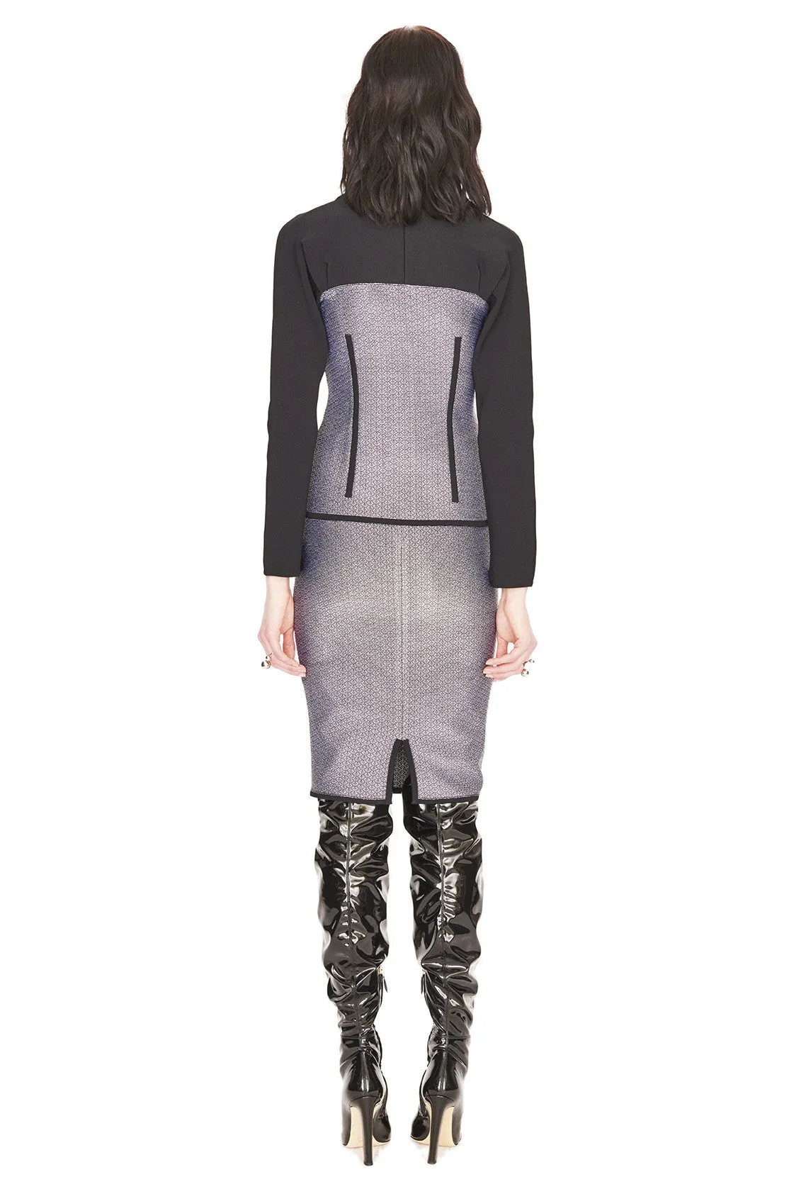 Aurore - Grey Tweed Pencil Skirt with Black Details