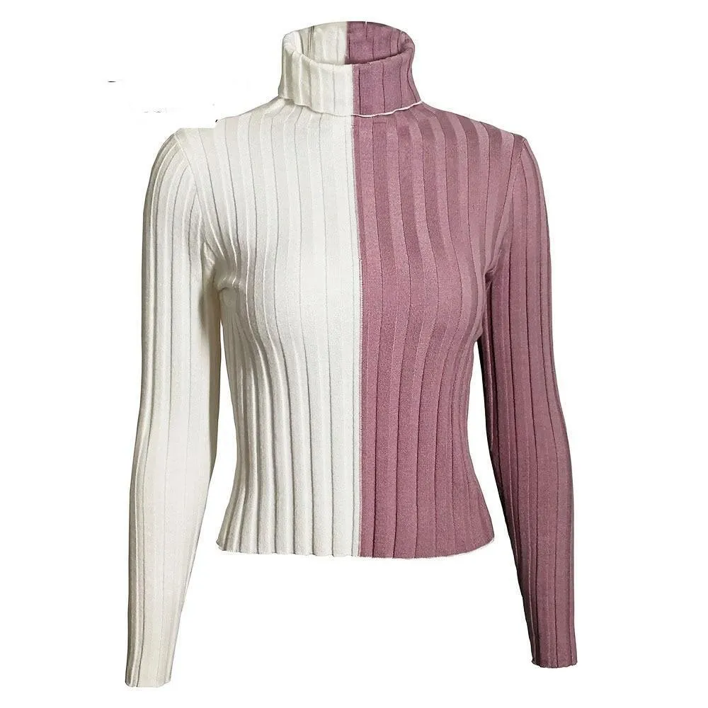 Autumn Patchwork Women's Turtleneck Sweater