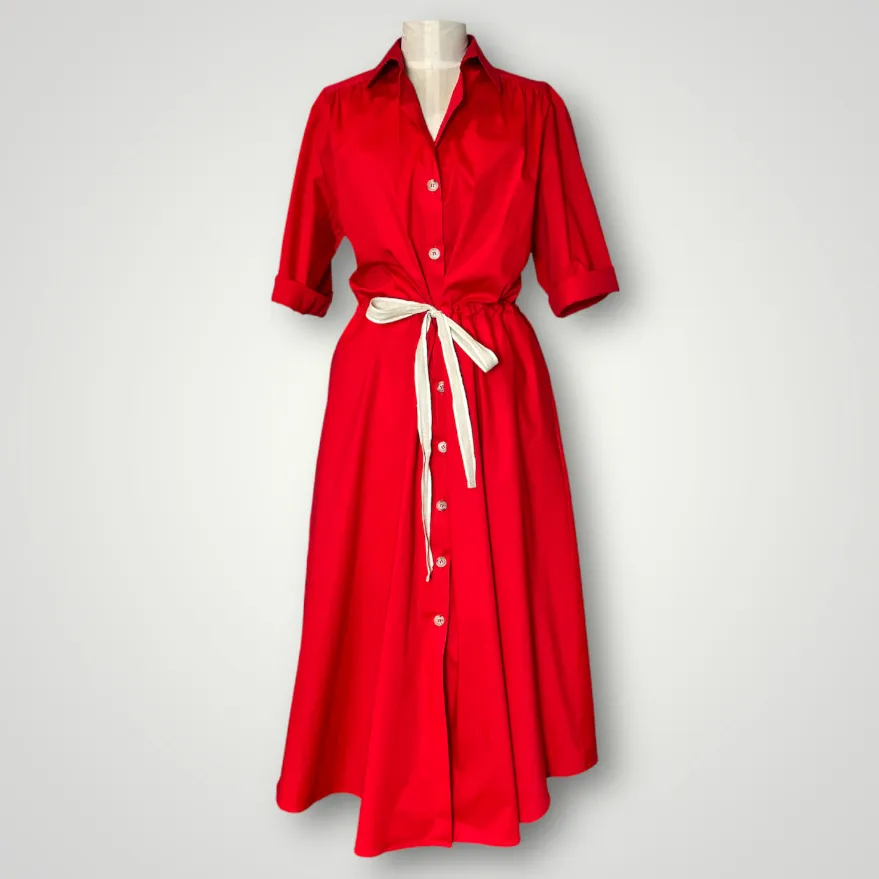 Ava Red Cotton Shirt Dress