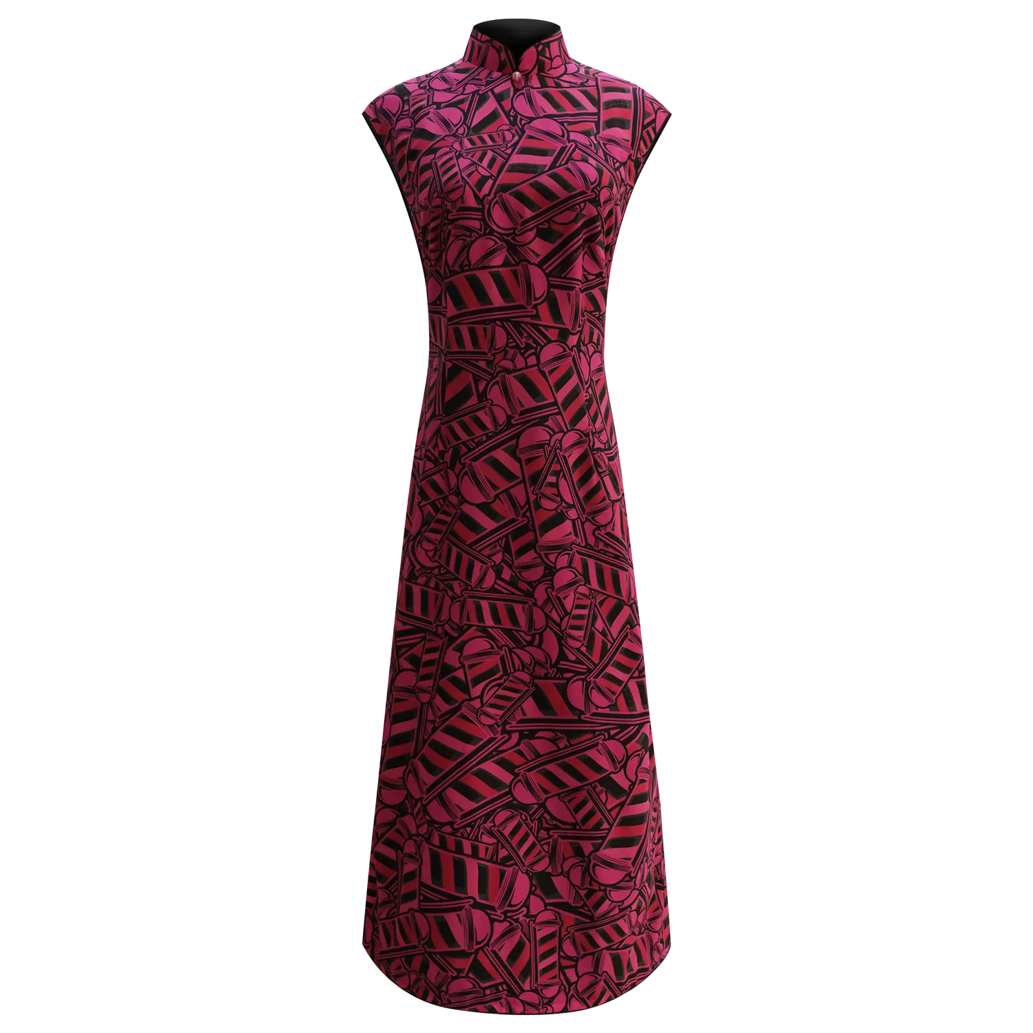 【BARBER TWIRL】100% Silk Cheongsam (Cap Sleeve) (我愛紫紅) (香港經典) (轉轉燈)