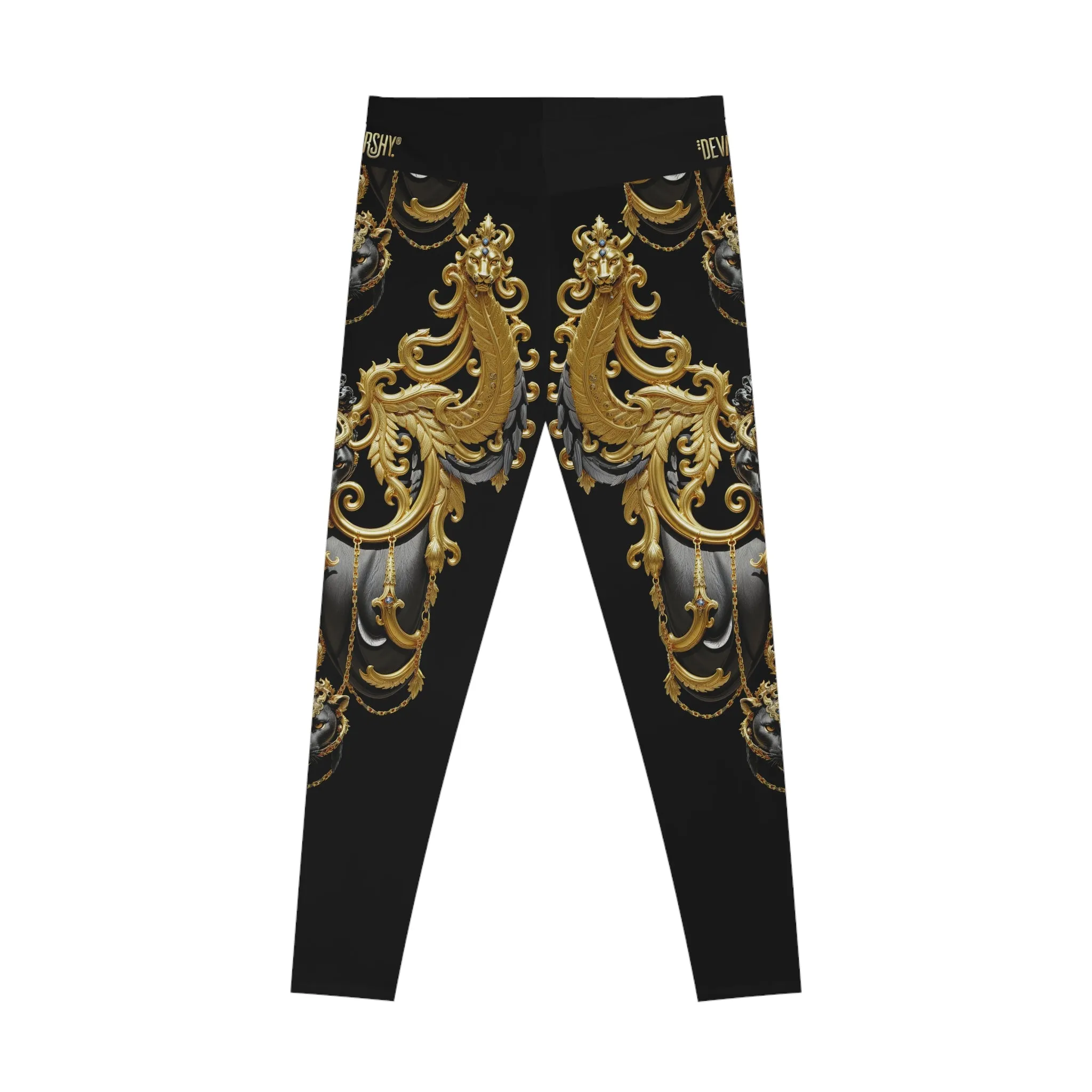 Baroque Panther Leggings Decorative Golden Leggings Spandex Women Leggings Black Panther Printed Leggings Women Casual Wear  | X3449