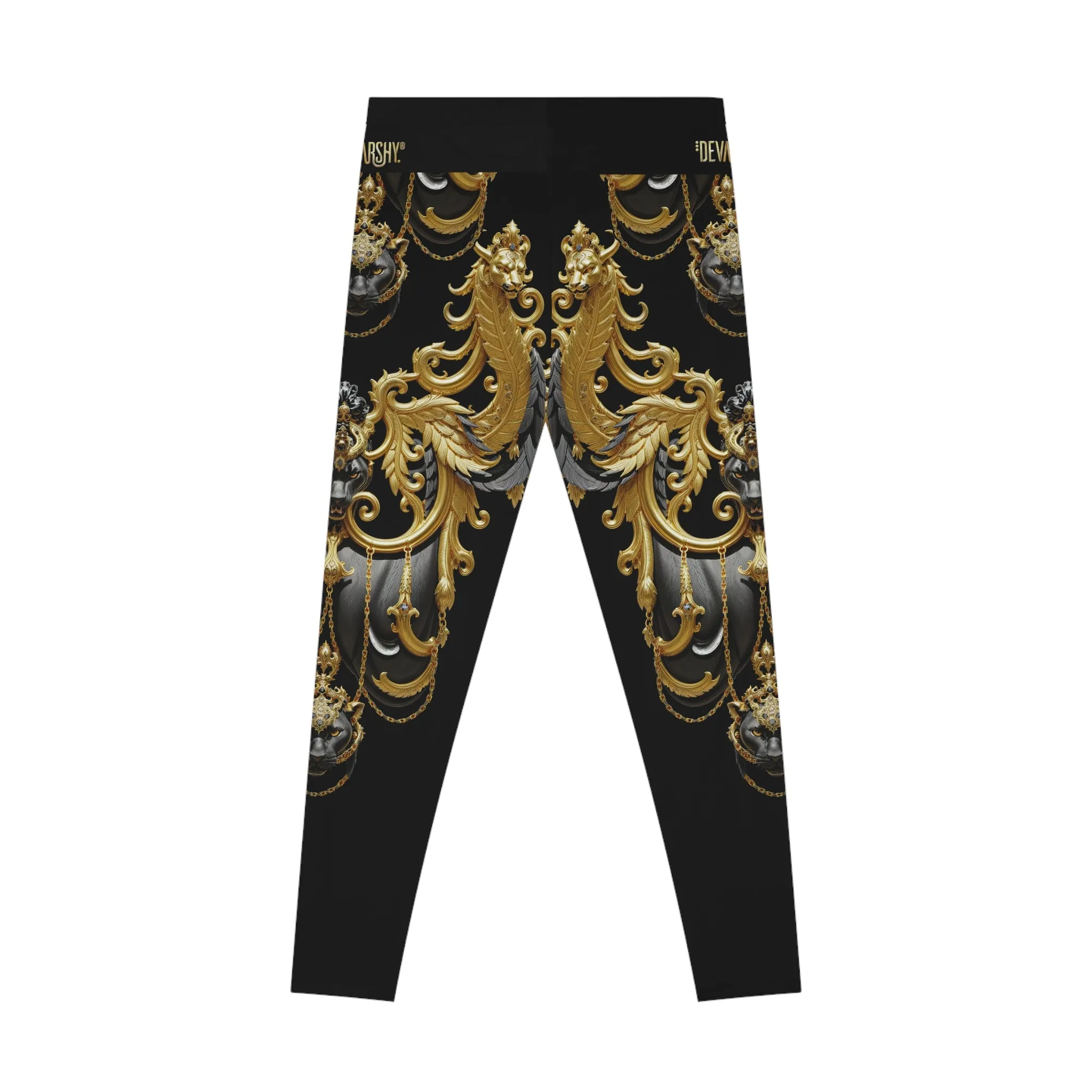 Baroque Panther Leggings Decorative Golden Leggings Spandex Women Leggings Black Panther Printed Leggings Women Casual Wear  | X3449