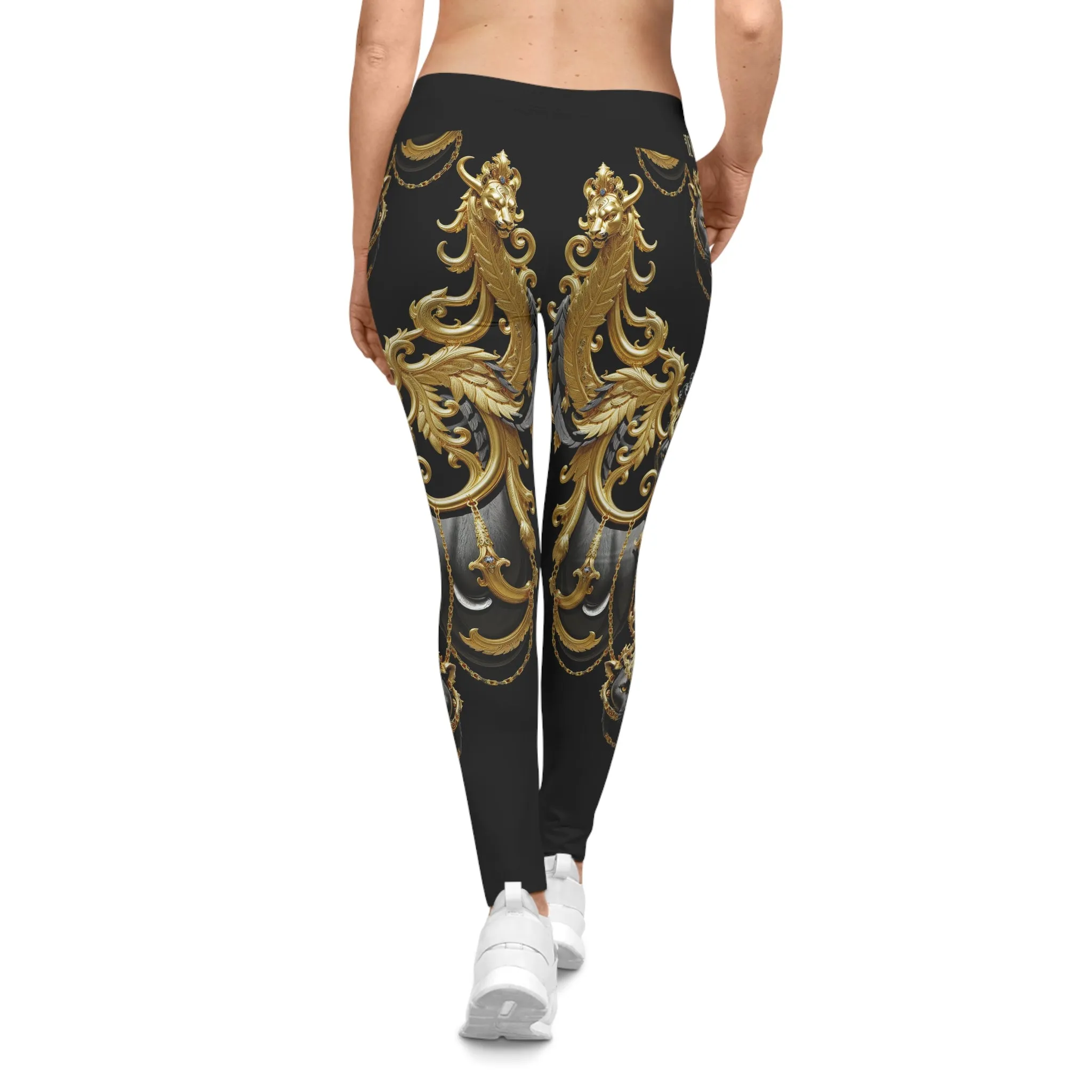 Baroque Panther Leggings Decorative Golden Leggings Spandex Women Leggings Black Panther Printed Leggings Women Casual Wear  | X3449