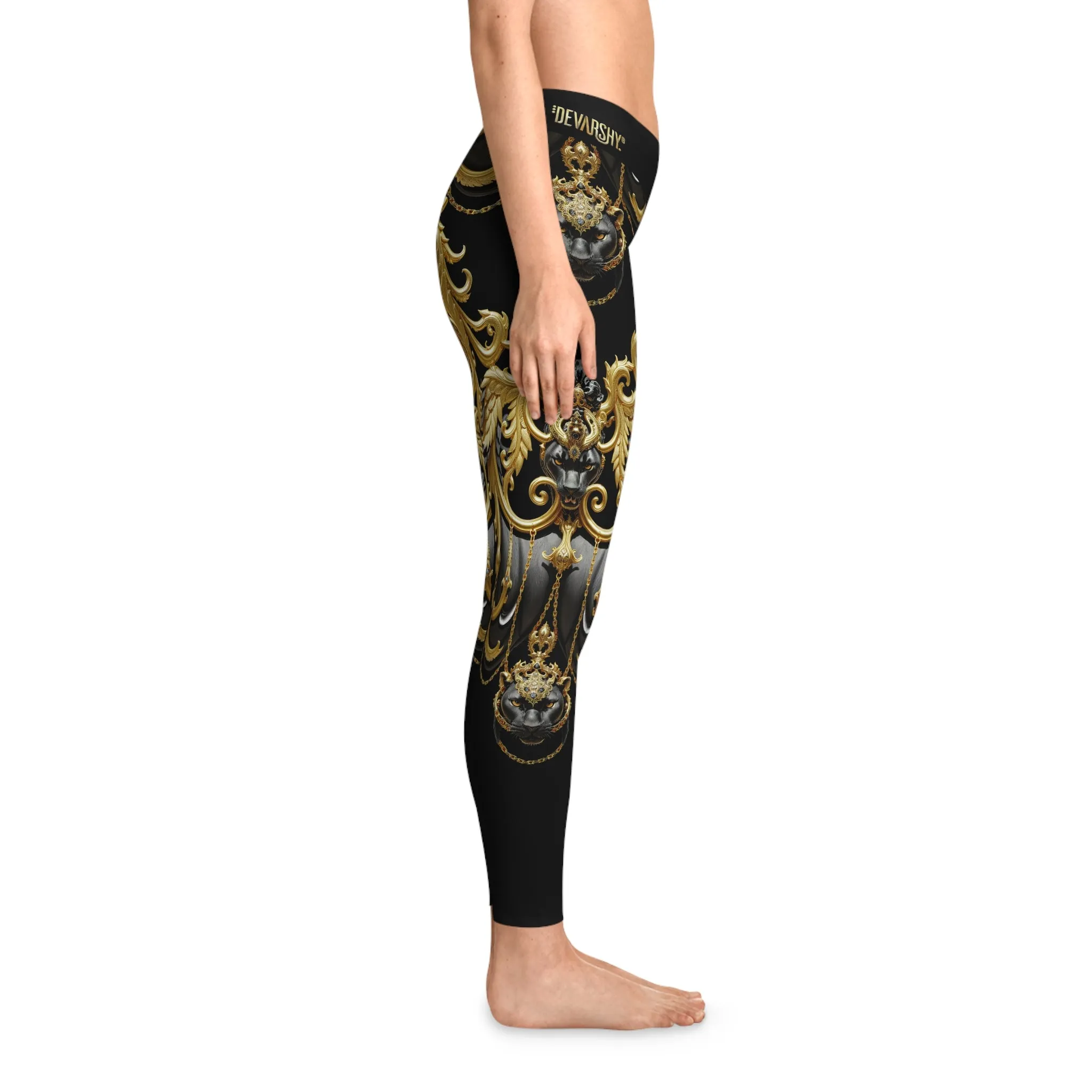 Baroque Panther Leggings Decorative Golden Leggings Spandex Women Leggings Black Panther Printed Leggings Women Casual Wear  | X3449