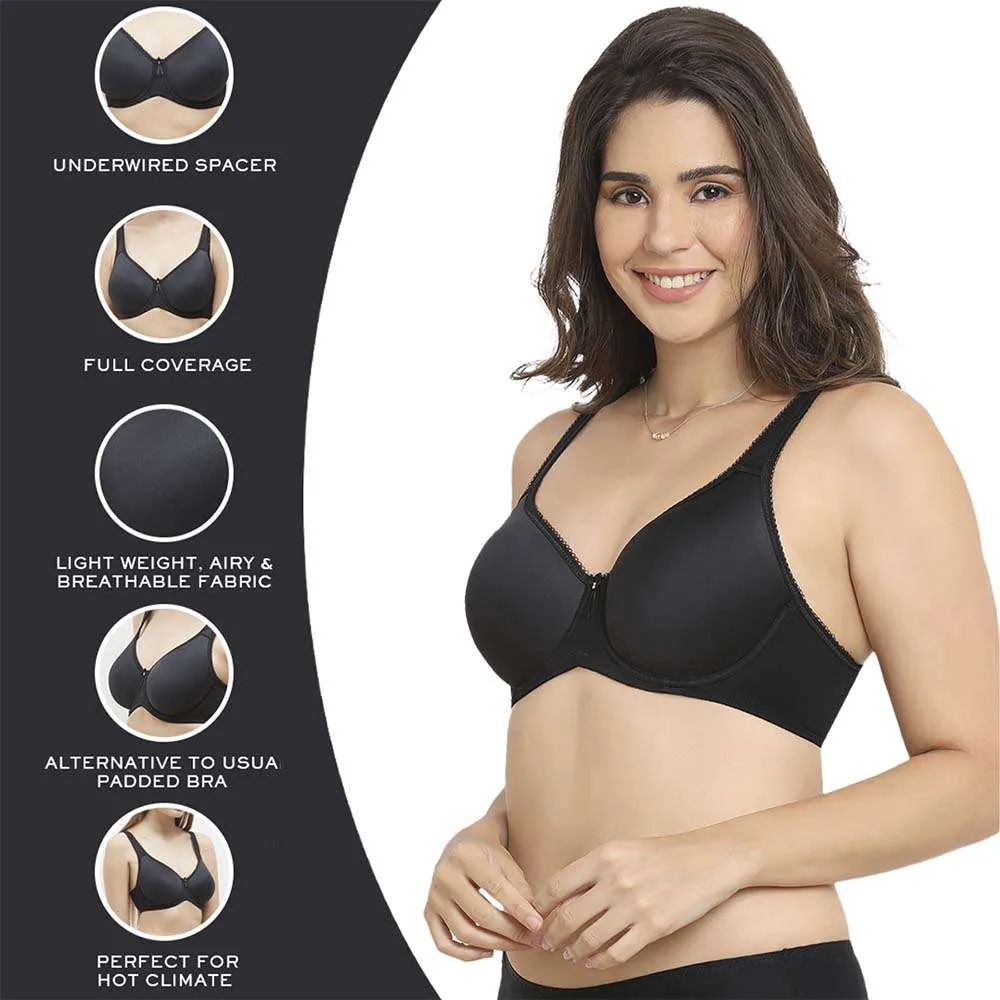 Basic Beauty Lightly Padded Wired Full Coverage Full Support Everyday Comfort Spacer Cup Bra-Black