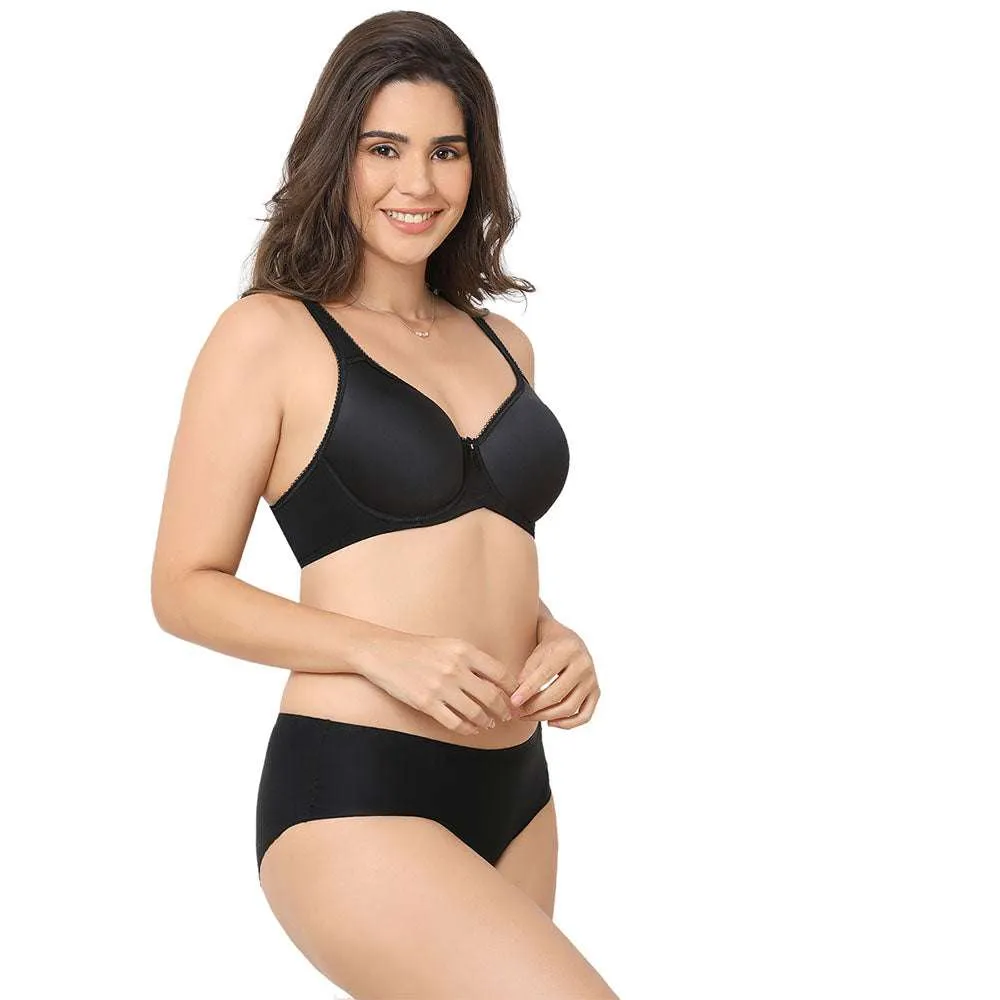 Basic Beauty Lightly Padded Wired Full Coverage Full Support Everyday Comfort Spacer Cup Bra-Black