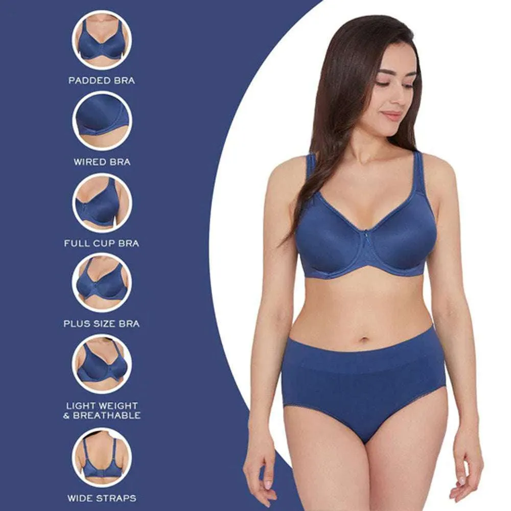 Basic Beauty Lightly Padded Wired Full Coverage Full Support Everyday Comfort Spacer Cup Bra-Dark Blue