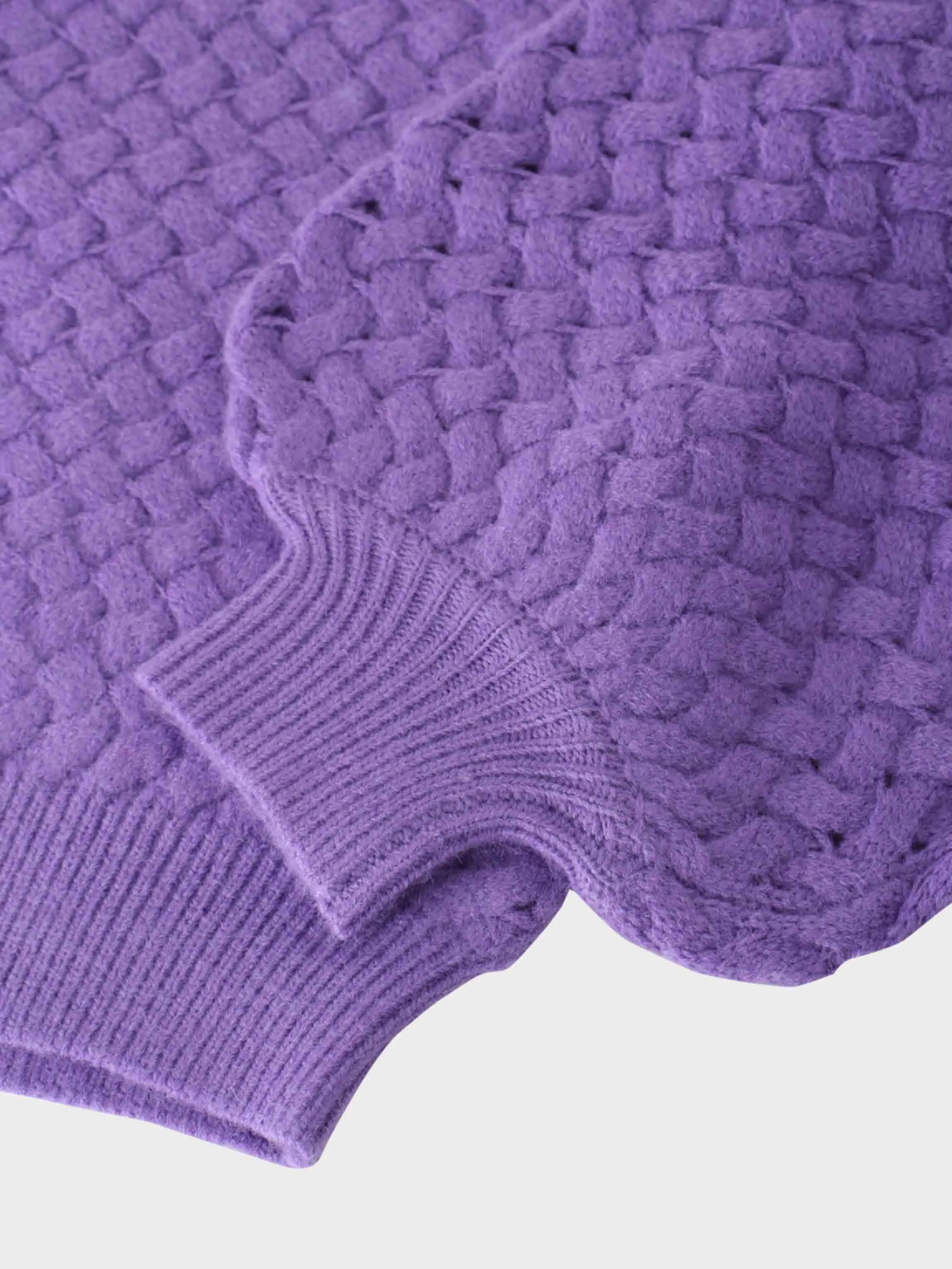 Basketweave Turtleneck Sweater-Purple