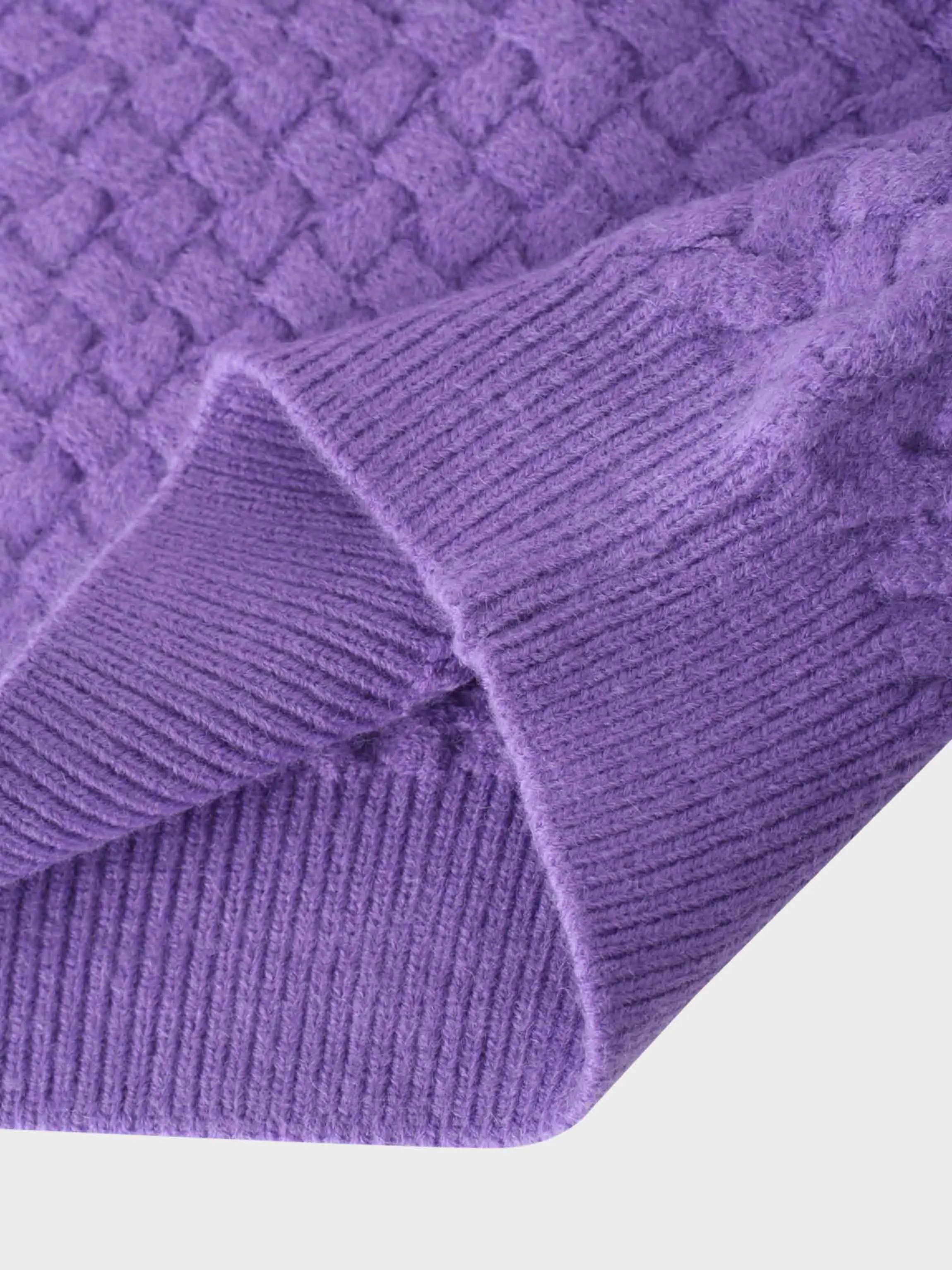 Basketweave Turtleneck Sweater-Purple