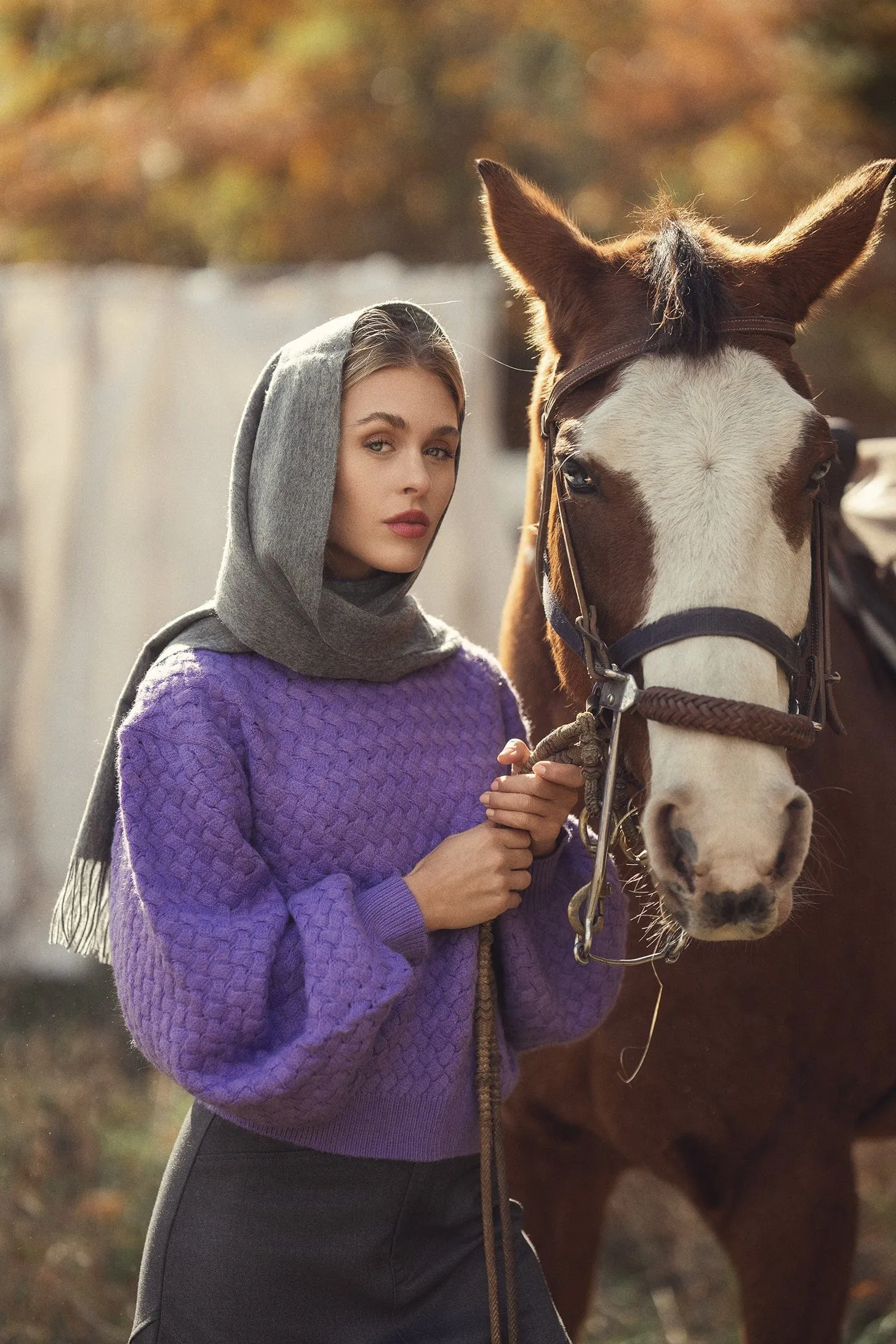 Basketweave Turtleneck Sweater-Purple