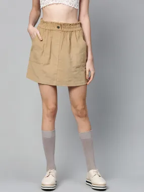 Beige Corduroy Paperbag Waist Mini Skirt