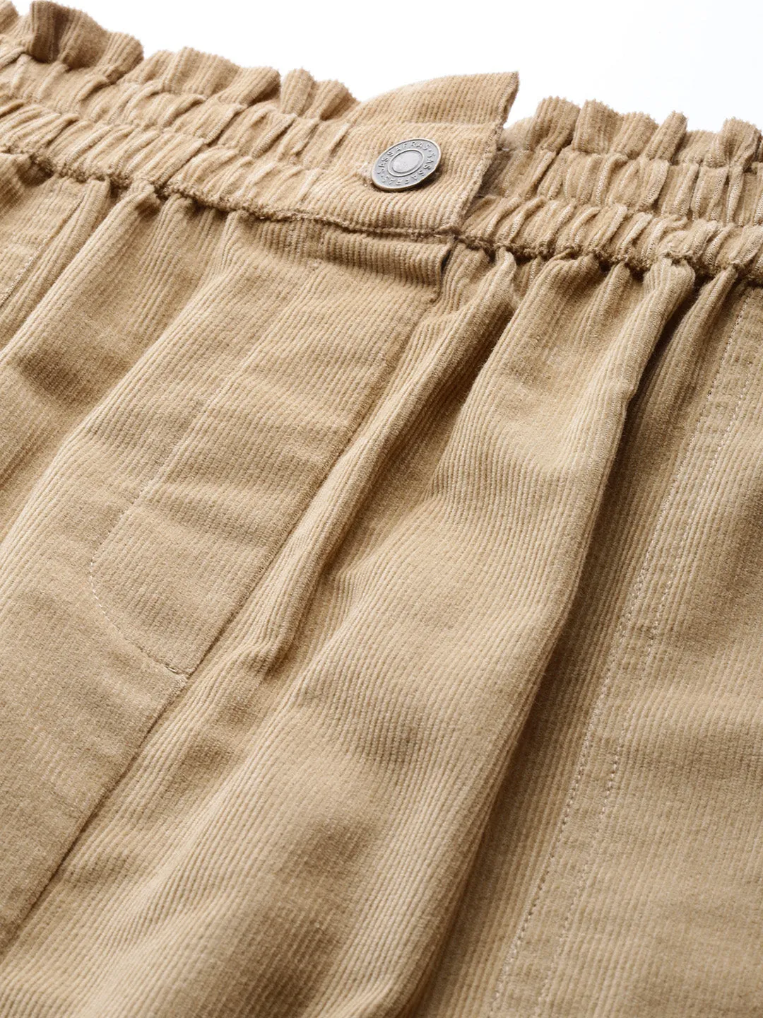 Beige Corduroy Paperbag Waist Mini Skirt