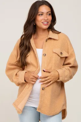 Beige Fleece Maternity Shirt Jacket