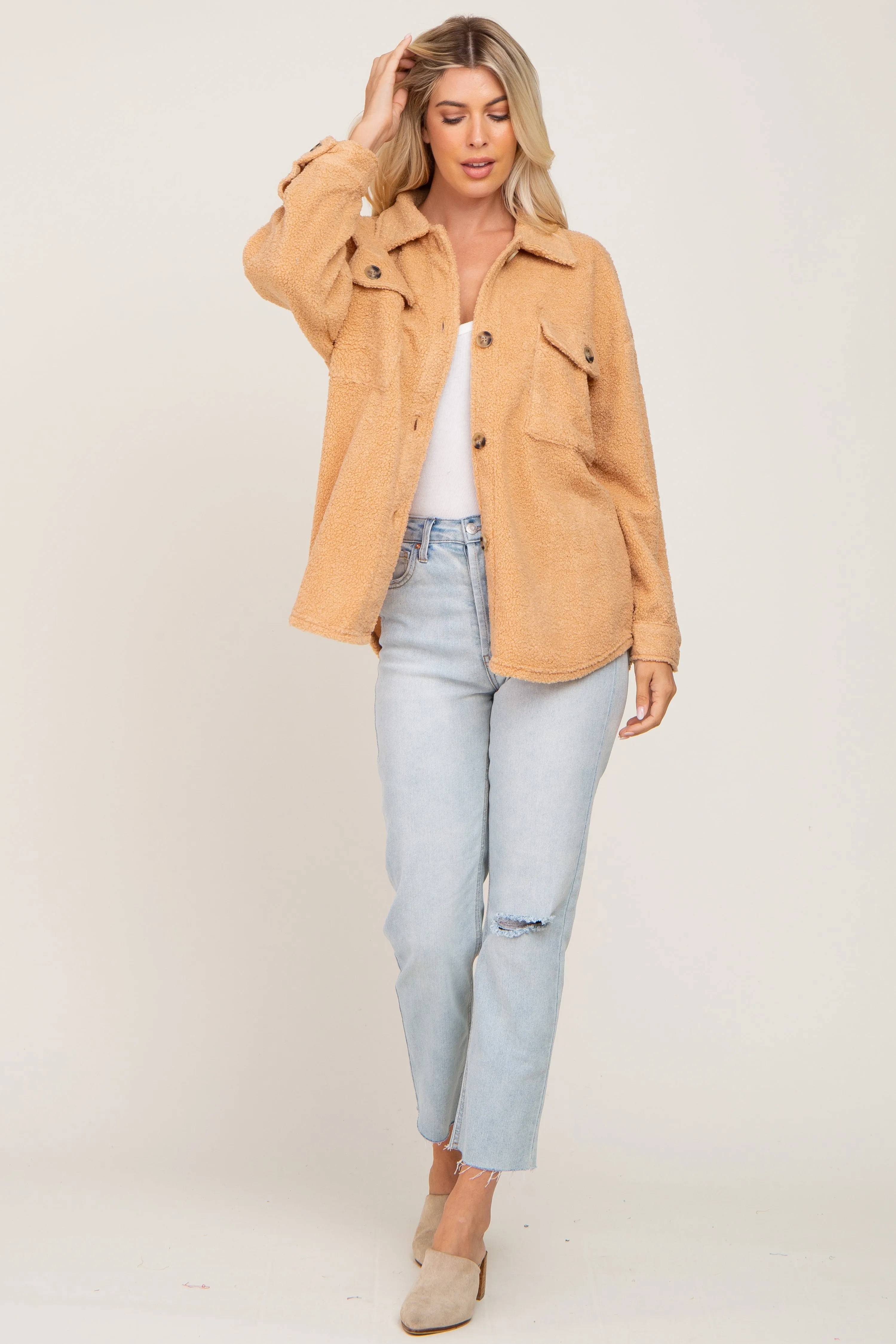 Beige Fleece Shirt Jacket