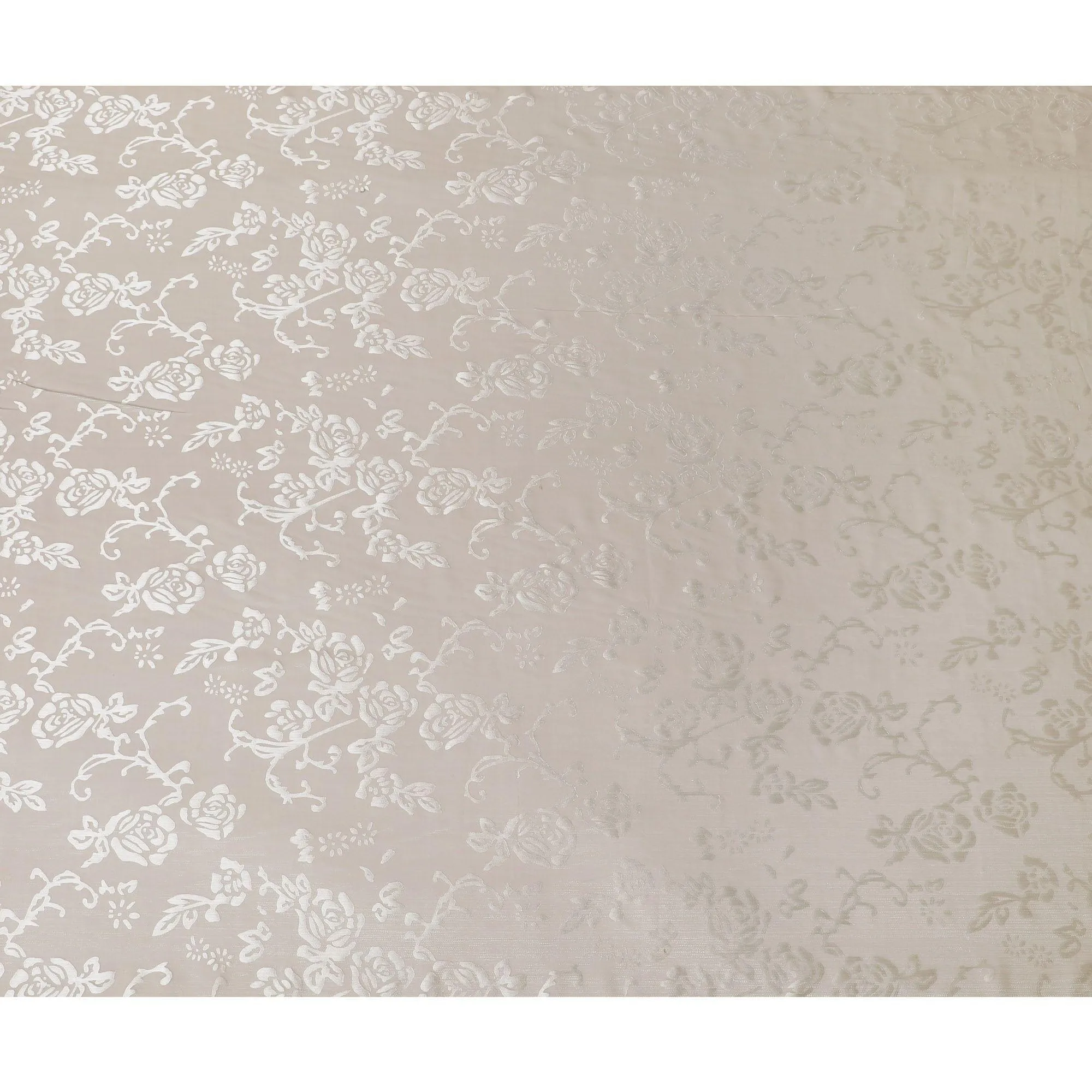 Beige Premim pure silk chiffon fabric with silver jacquard in floral design-D15326