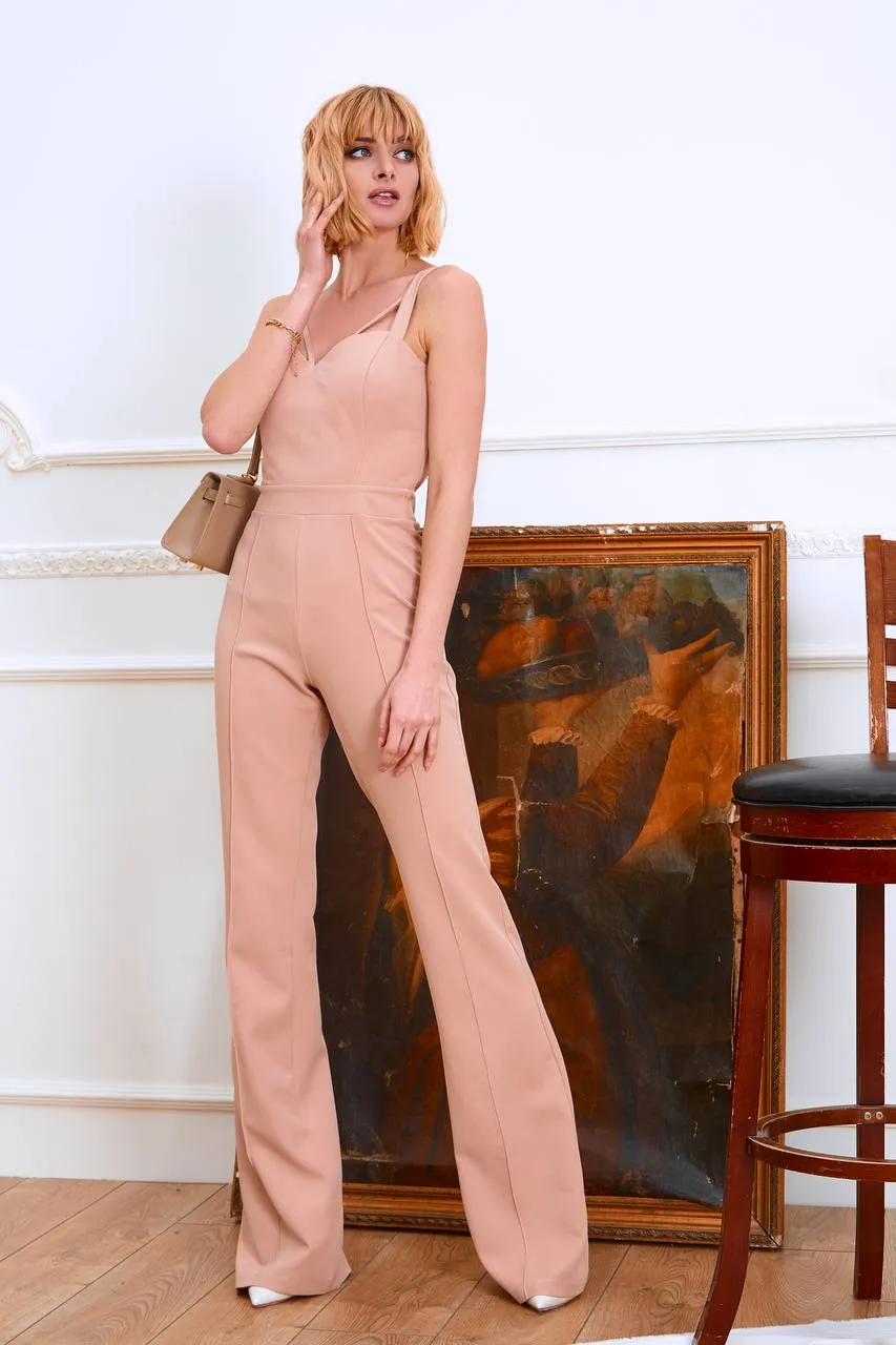 Beige Sleeveless Jumpsuit