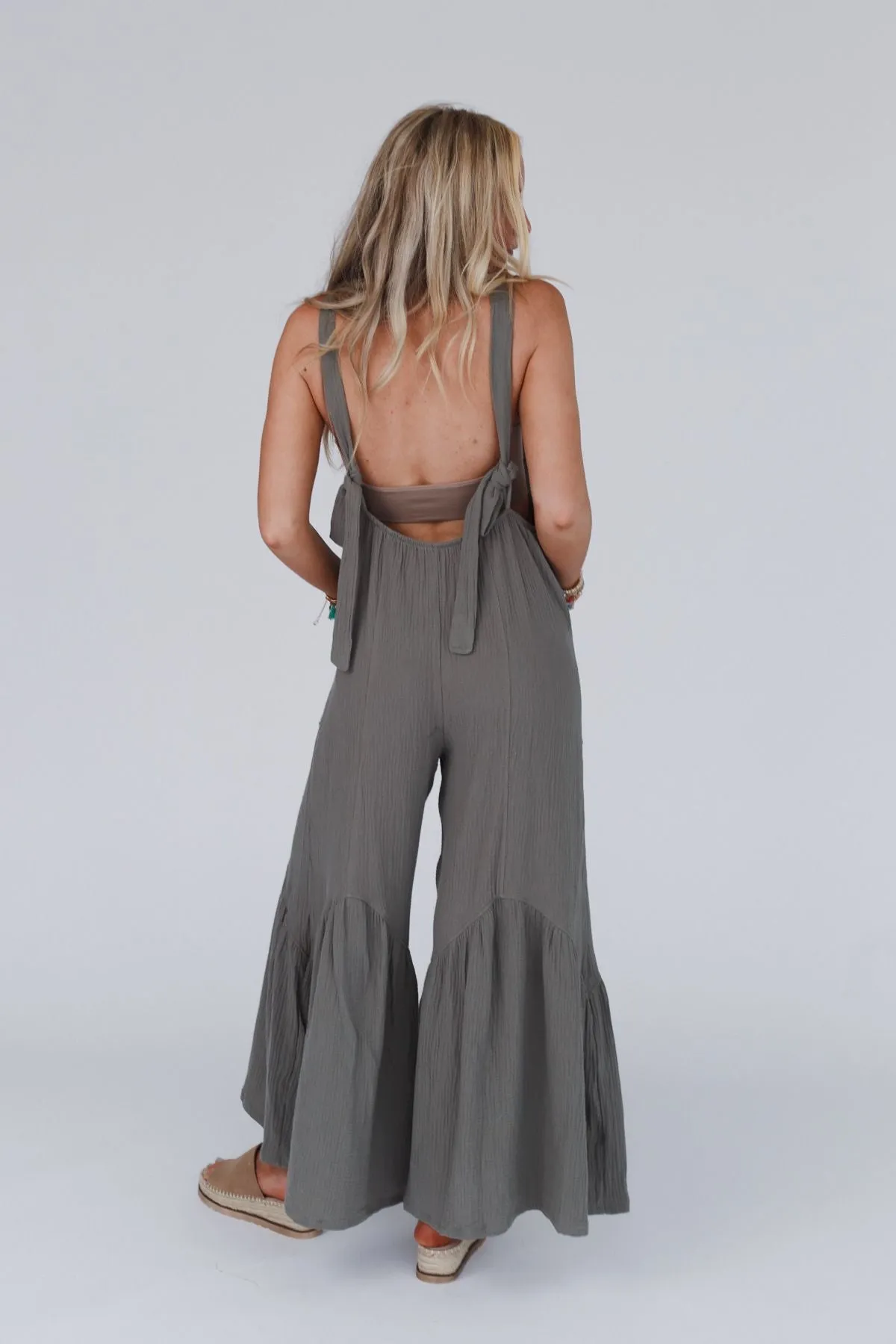 Bethany Wide Leg Ruffle Jumpsuit - Olive