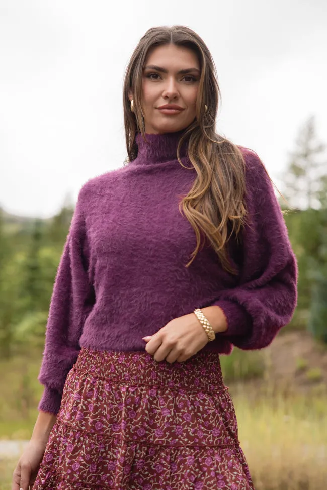 Beyond Me Plum Fuzzy Turtleneck Sweater