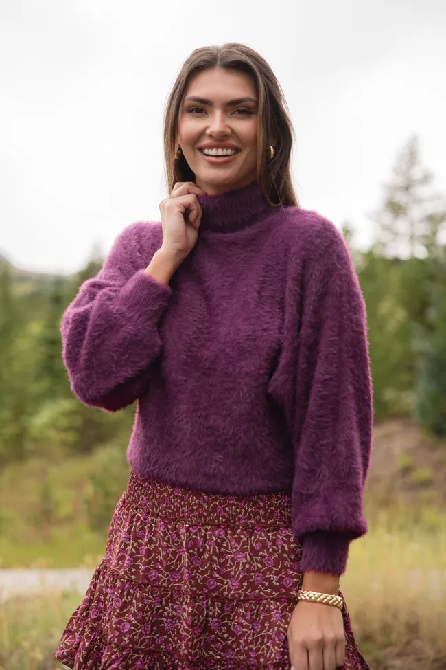 Beyond Me Plum Fuzzy Turtleneck Sweater