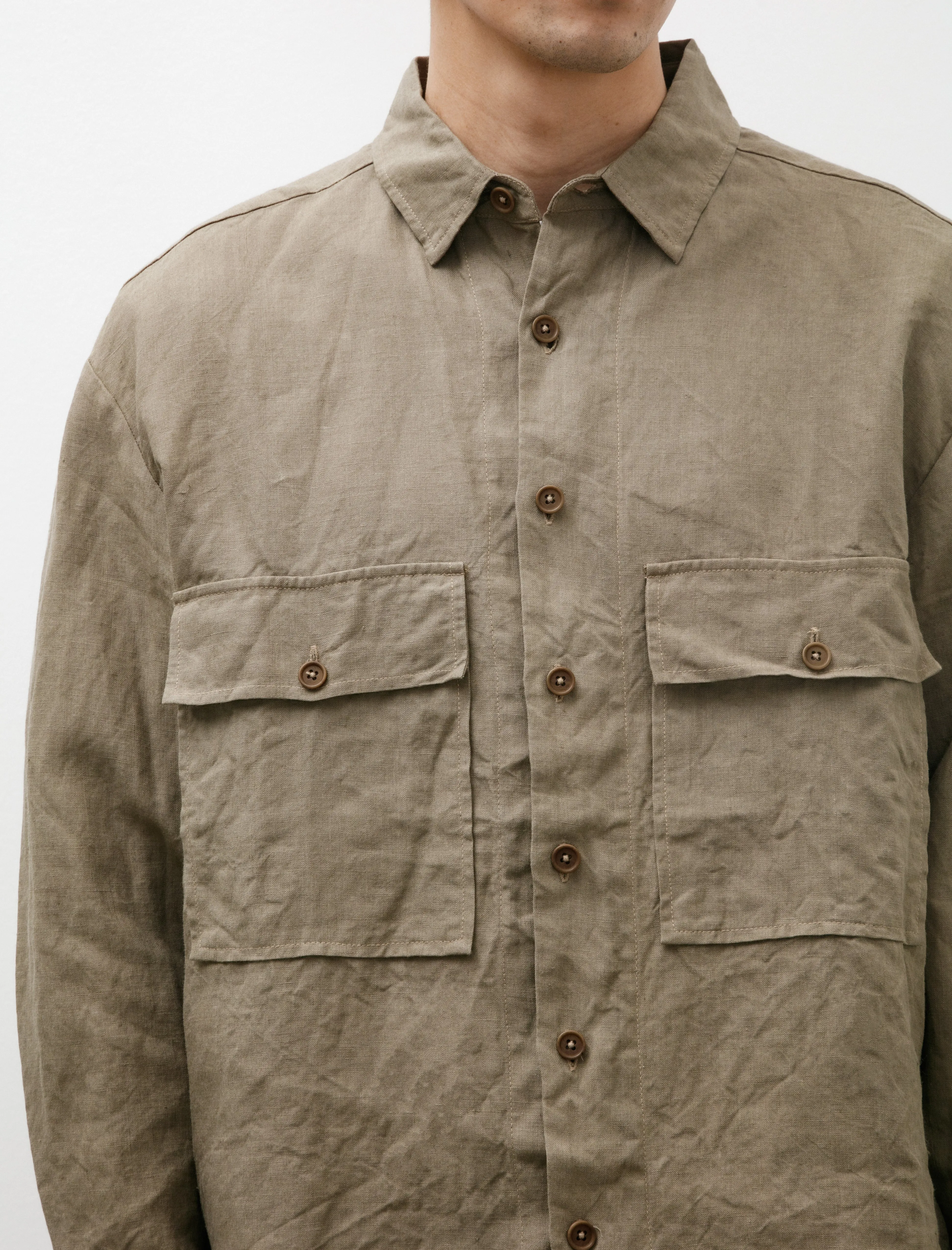 Big Shirt Tumbled Linen Dark Beige