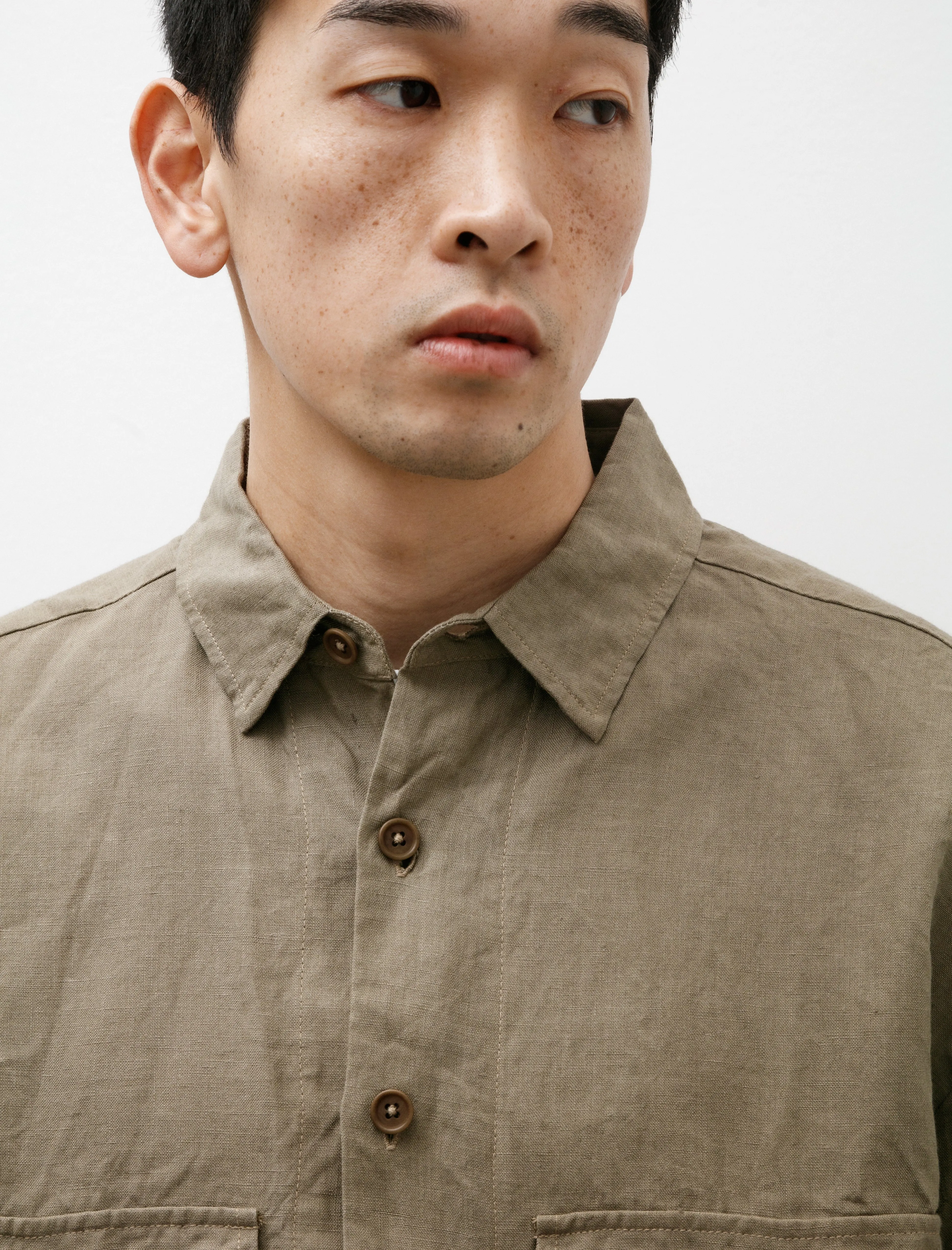 Big Shirt Tumbled Linen Dark Beige