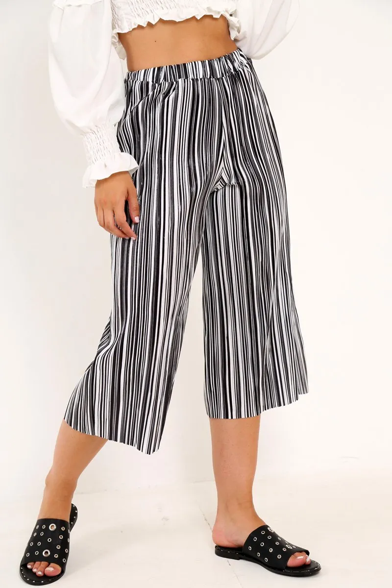 Black And White Stripe Crepe Culottes - Ghada