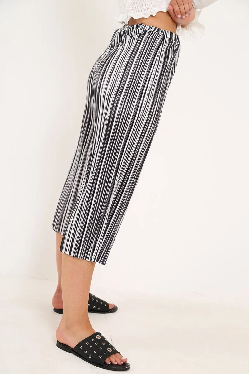 Black And White Stripe Crepe Culottes - Ghada