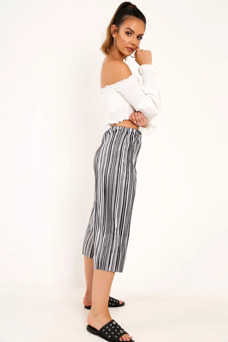 Black And White Stripe Crepe Culottes - Ghada